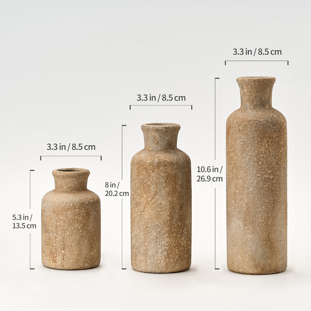 Ceramic Rustic Farmhouse Vase Set of 3 Terracotta Vases for - LUKA Official Imagery - 3