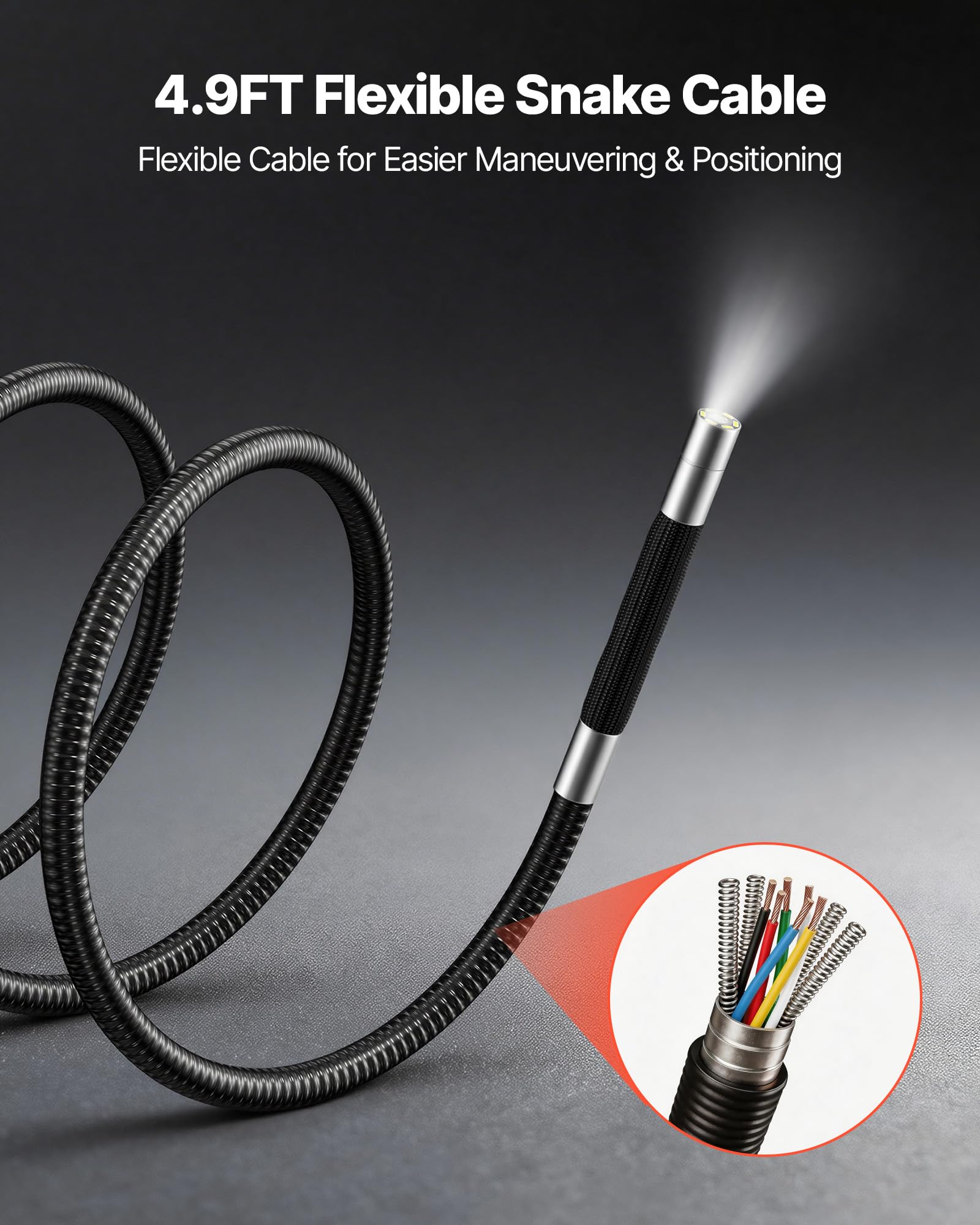 VEVOR 4-Way Articulating Borescope with Light, True 1080P HD Industrial Endoscop - VEVOR Official Product View 8