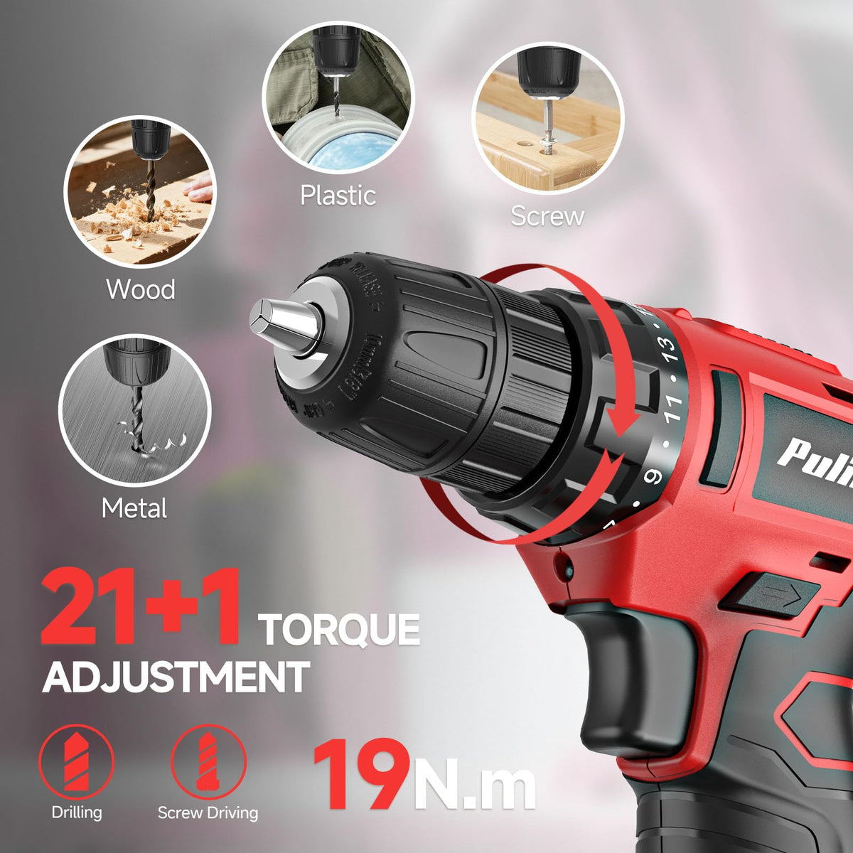 PULITUO 149 Piece Home Drill Set with Red 12V Cordless Drill - PULITUO Official Imagery - 6