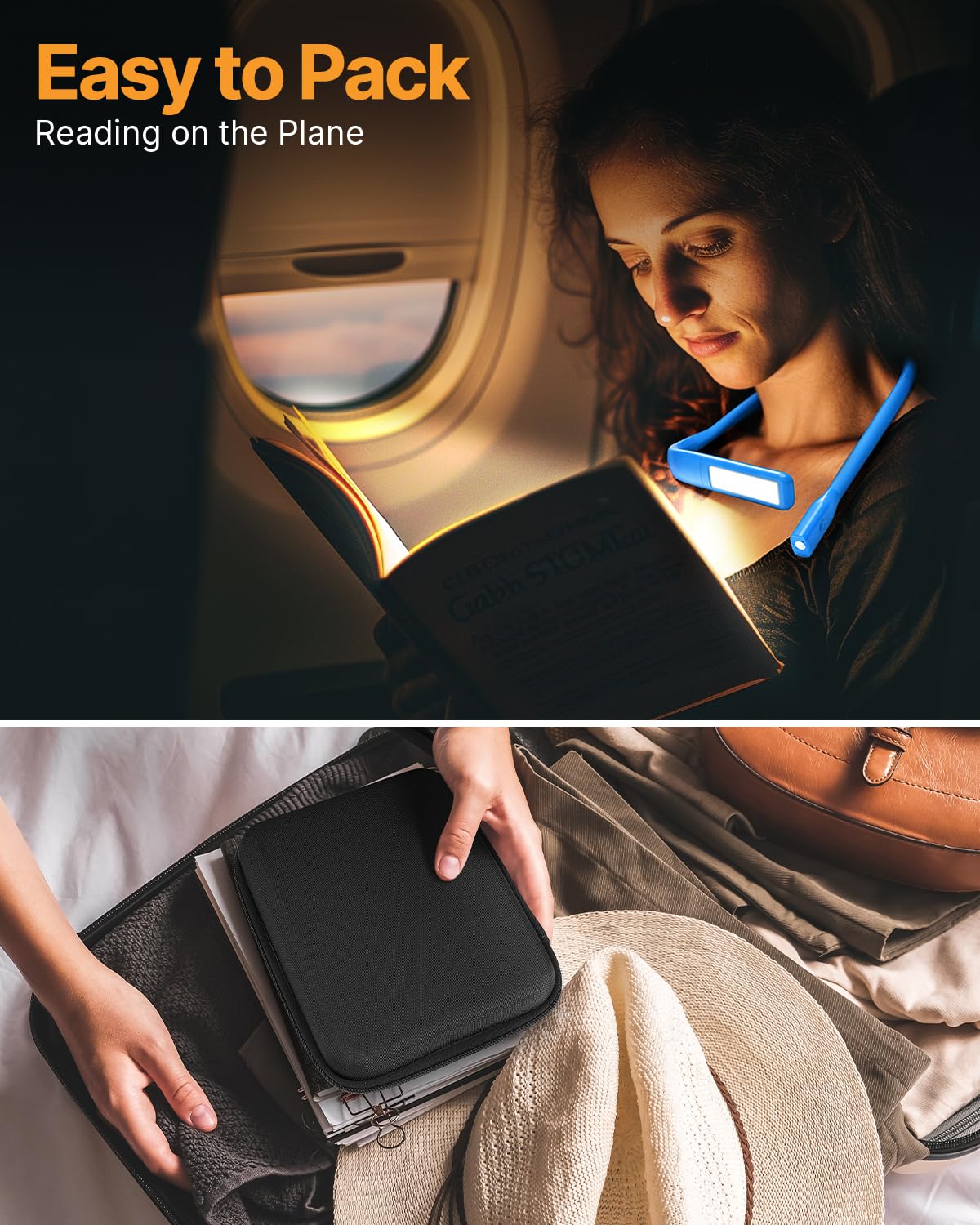 EastPin Neck Book Light with Storage Case, 3 Color Dimmable Reading Li - View 2