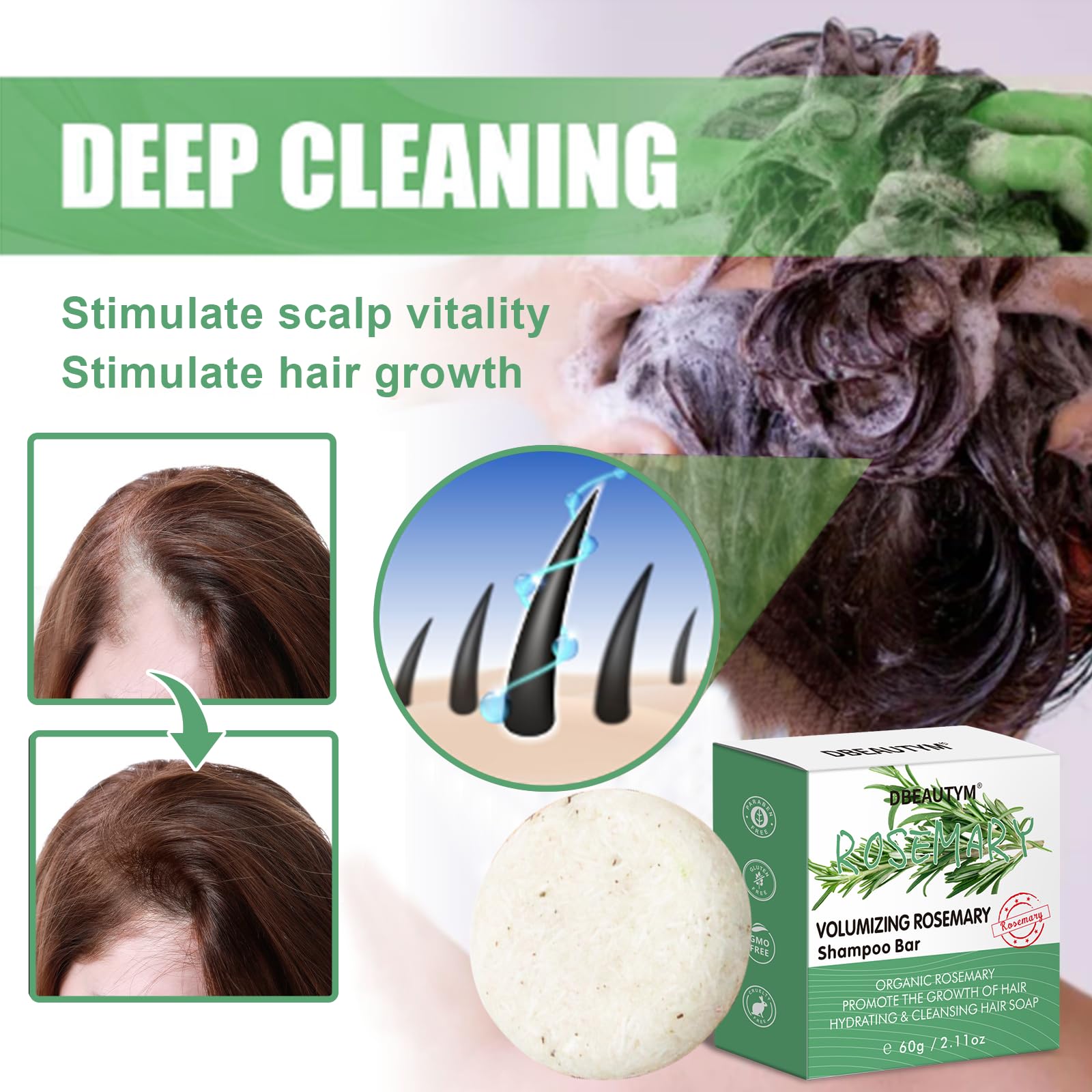 DBEAUTYM Rosemary Shampoo Bar for Hair Growth,Deep Cleansing for Scalp Hair - DBEAUTYM Official Product View 4