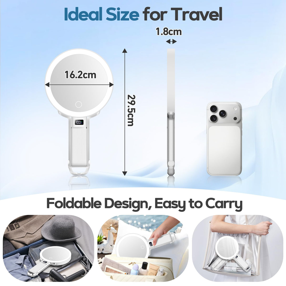 30X Travel Magnifying Mirror with Light Height Adjustable - MOMOKUBA Official Imagery - 3