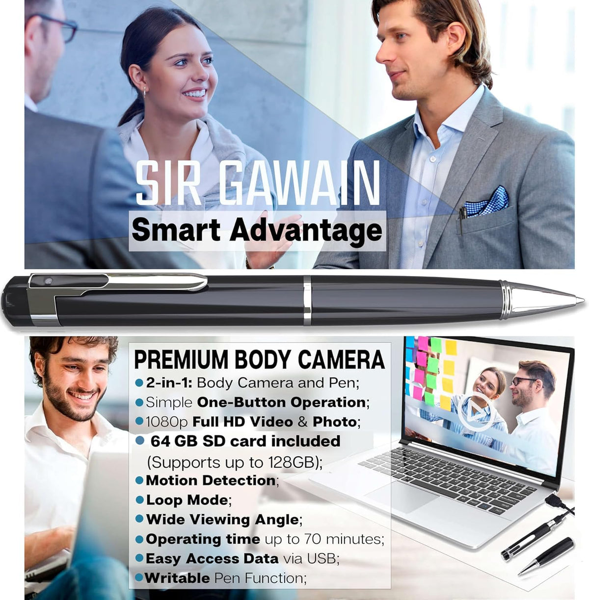 SIRGAWAIN Premium Body Camera Pen Full HD 1080p Video Photos - SIRGAWAIN Official Imagery - 3