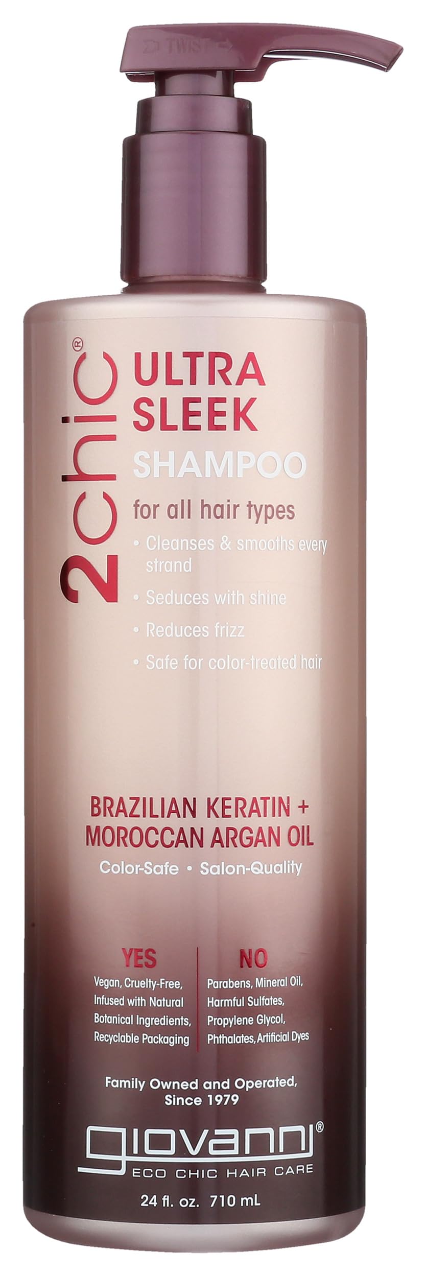 GIOVANNI 2chic Ultra-Sleek Shampoo, Anti-Frizz Formula, Coconut, 24 oz