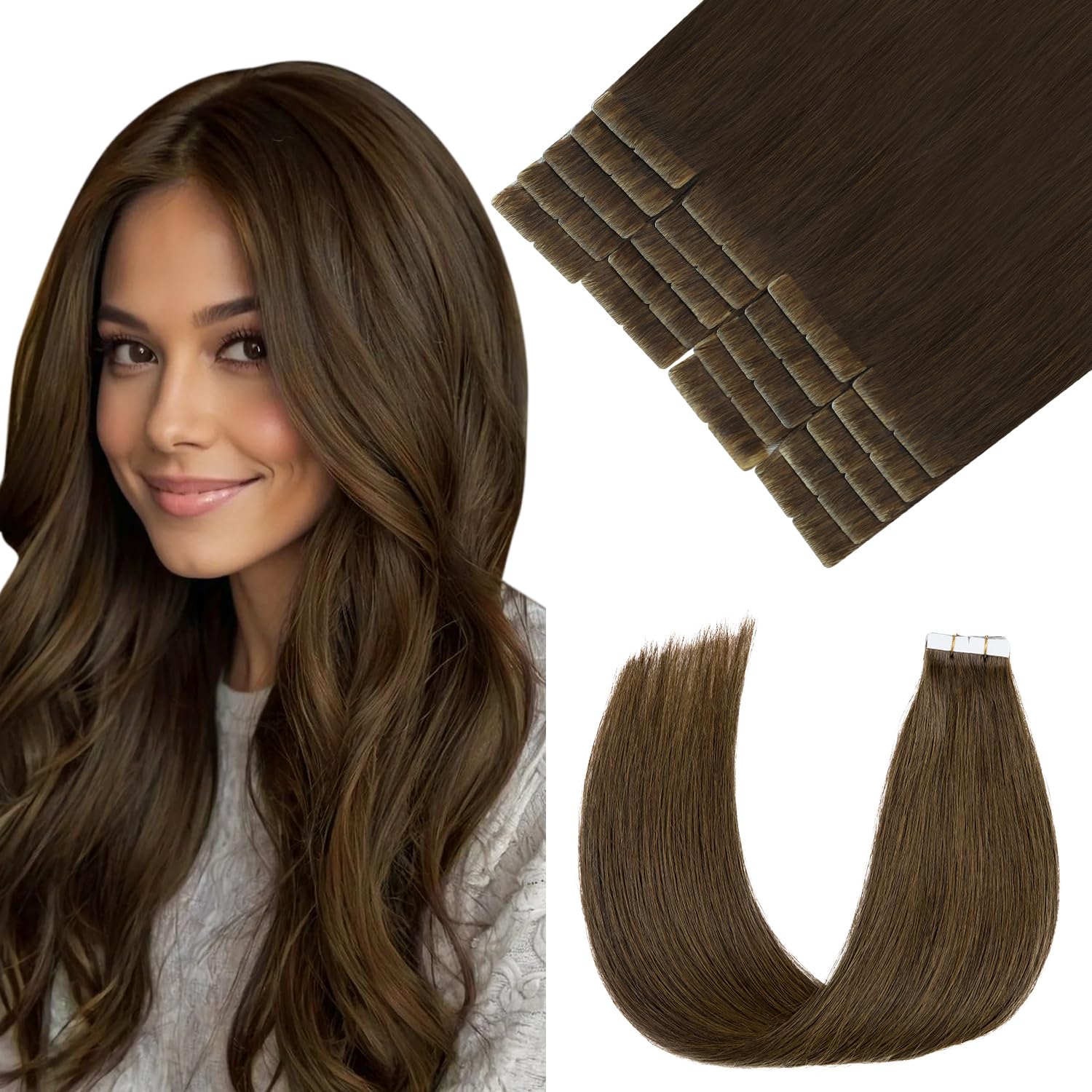 Pinkpearl invisible tape-in hair extensions, 20 pieces of human hair, 18 inches long, 50g, in natural pink shade.
