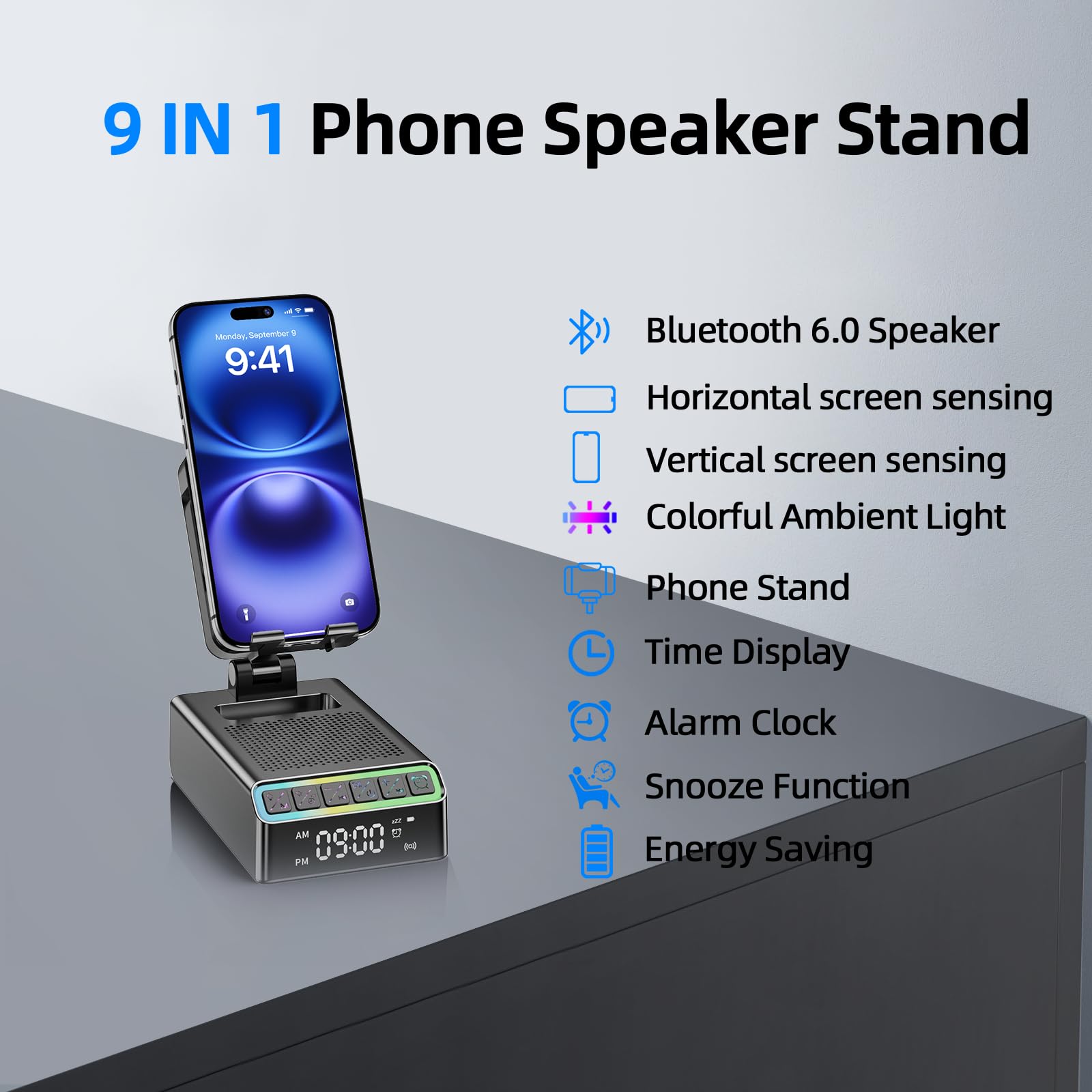 Hupoaf Wireless Induction Speaker/Phone Stand,9-in-1 Bluetooth 6.0 Speaker - Hupoaf Official Product View 2