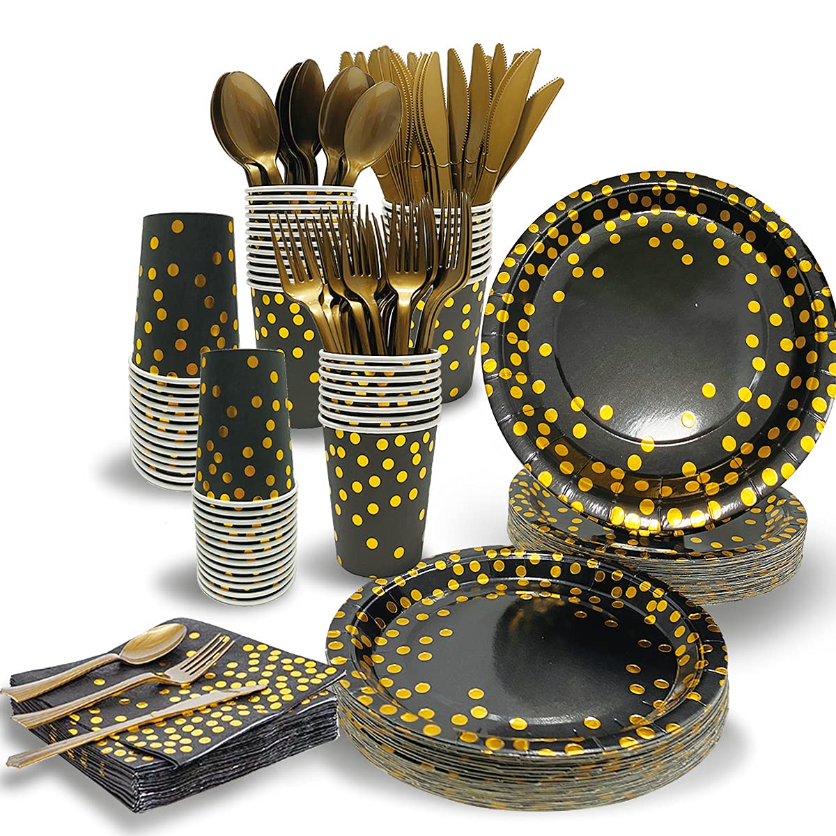 Black and Gold Party Decorations Supplies Paper Plates - Runeaoys Official Imagery - 1