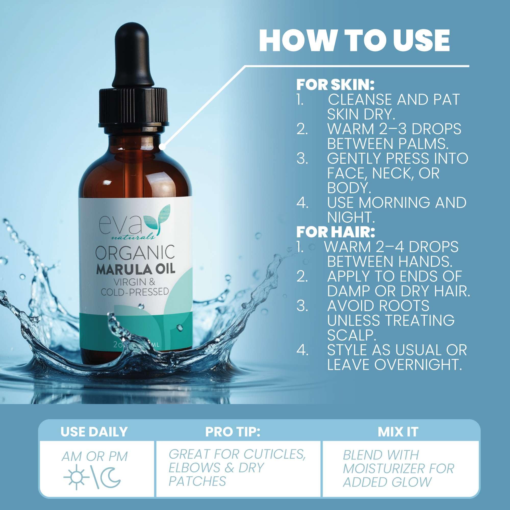 Eva Naturals 100% Pure Cold Pressed Marula Oil for Face, Hair, Body, Beard - Eva Naturals Official Product View 6