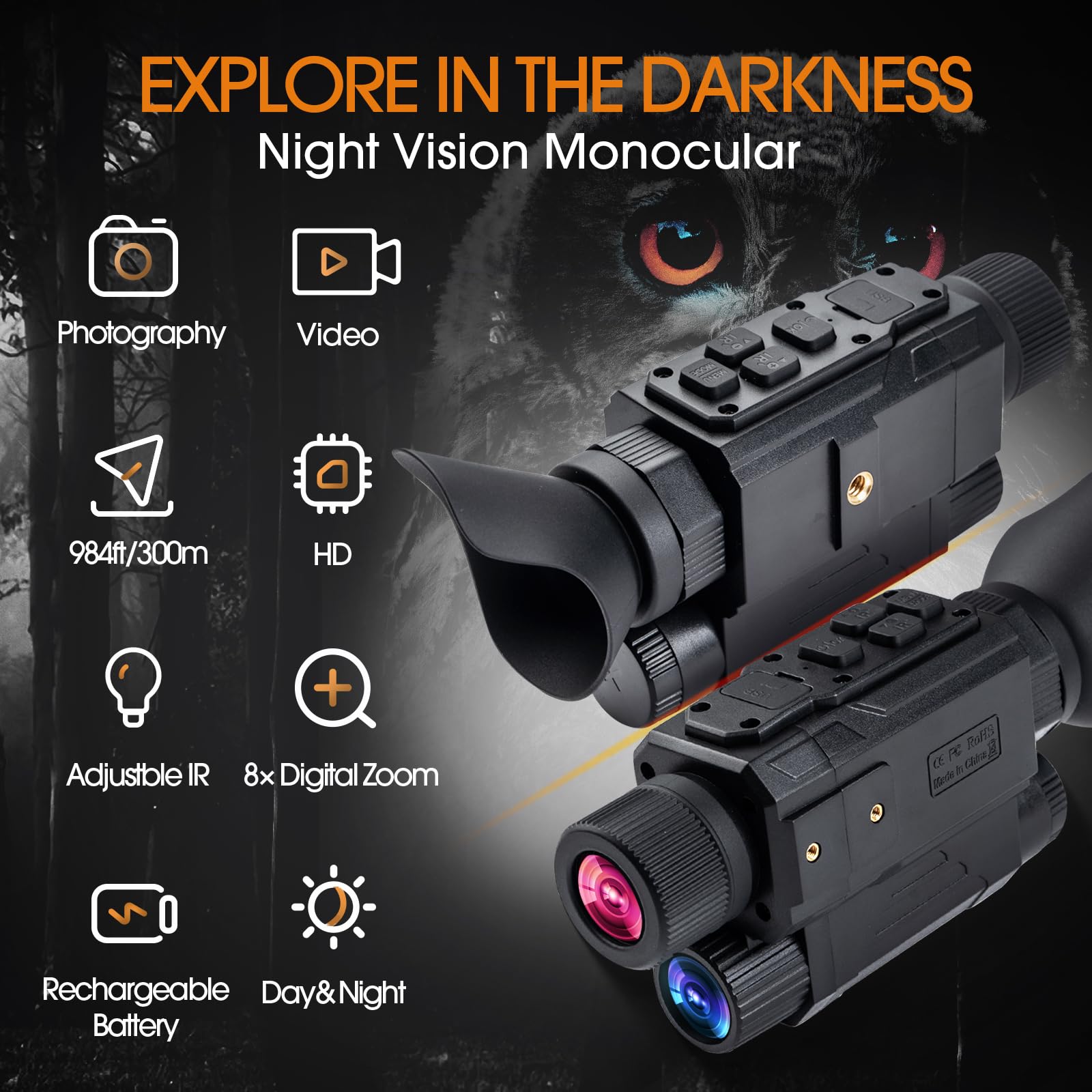 YUANZIMOO Head-Mounted Night Vision Monocular Digital Infrared Mo - YUANZIMOO Official Product View 2