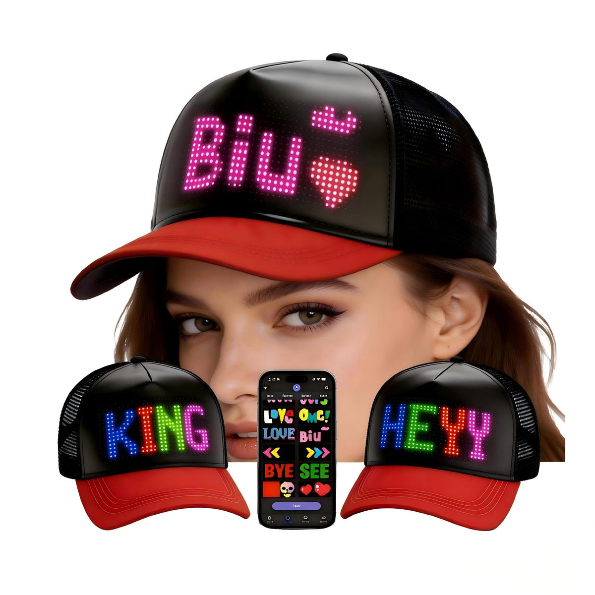 Programmable LED Hat Bluetooth App Control Custom Text Smart - JDVOOTD Official Imagery - 8