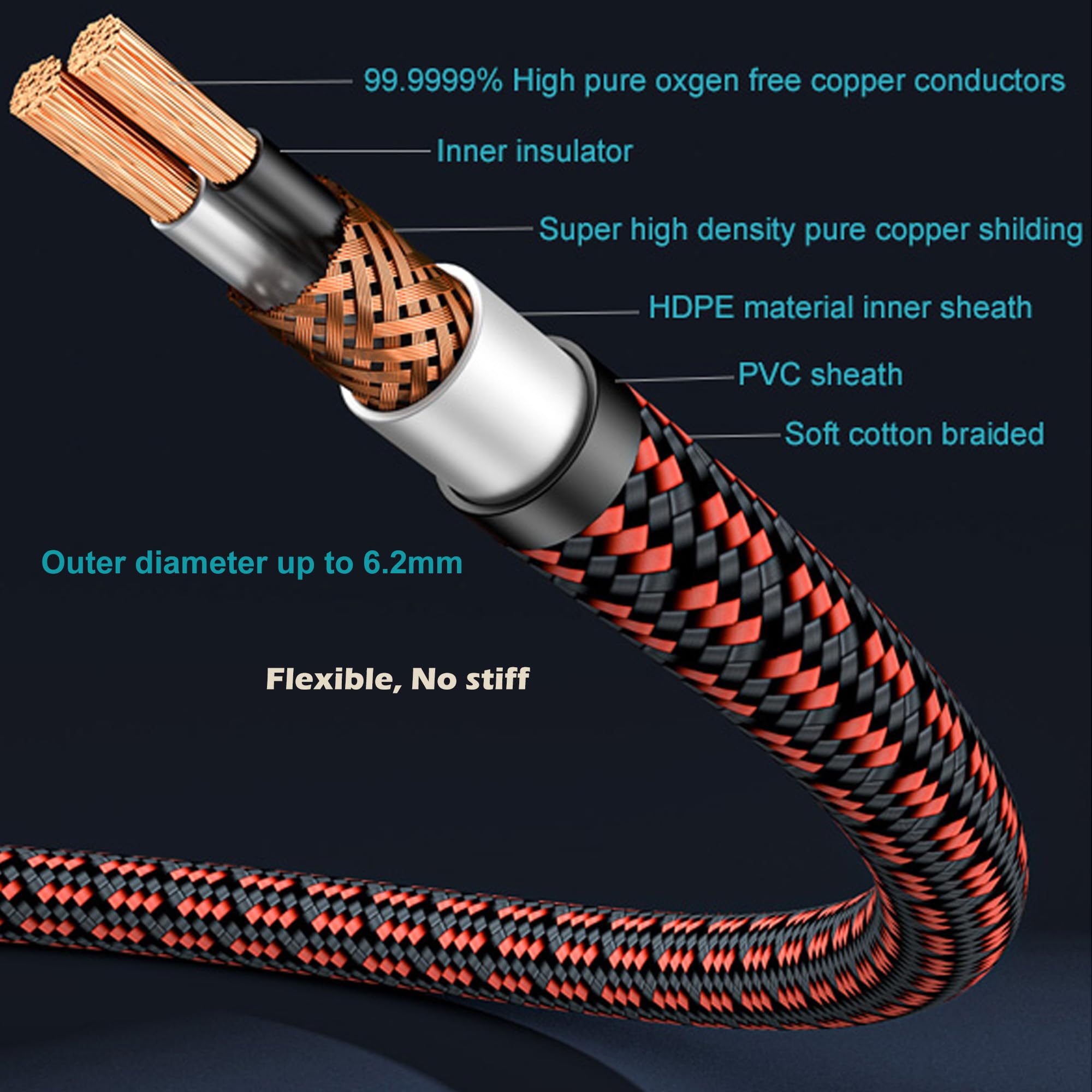 Primeda 3.5mm to 2 RCA Audiophile Audio Cable Stereo Braided Gold by Primeda - Angle View 6