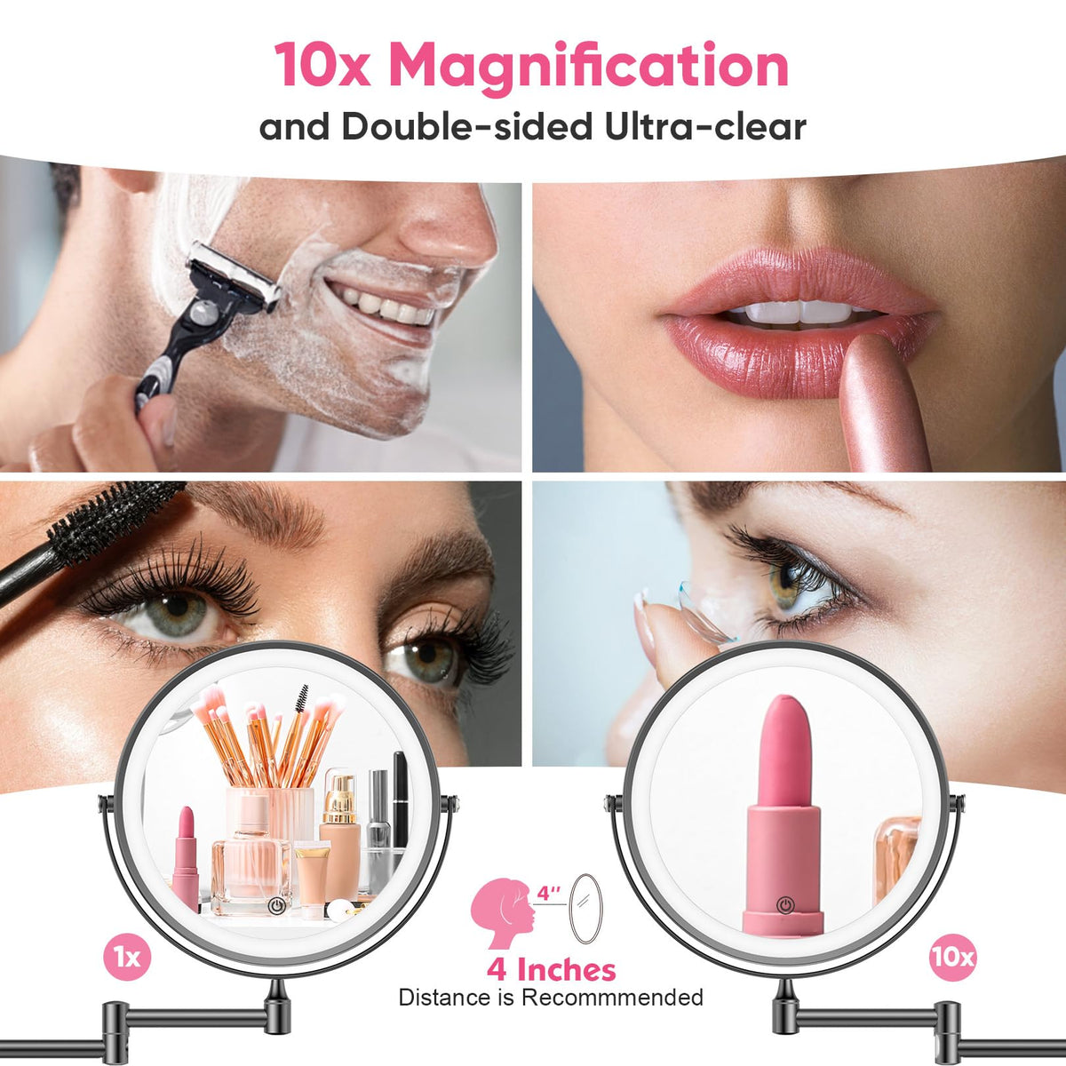 8 Rechargeable Wall Mounted Makeup Mirror with Lights - FASCINATE Official Imagery - 6