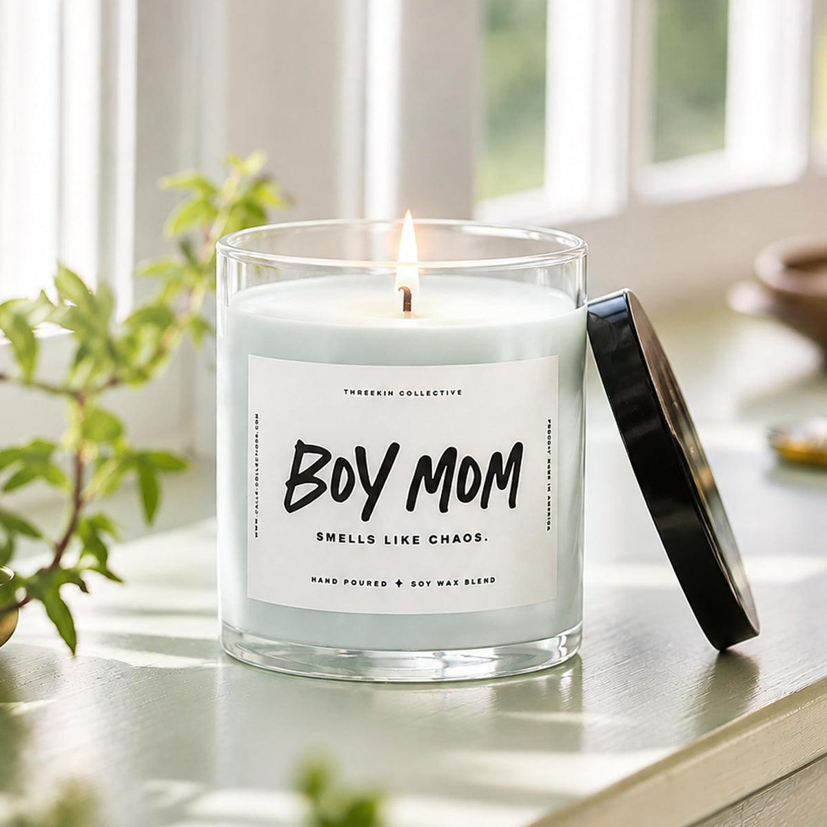 ThreeKin Scented Candles for Boy Mom Natural Soy Wax Candles - ThreeKin Collective Official Imagery - 6