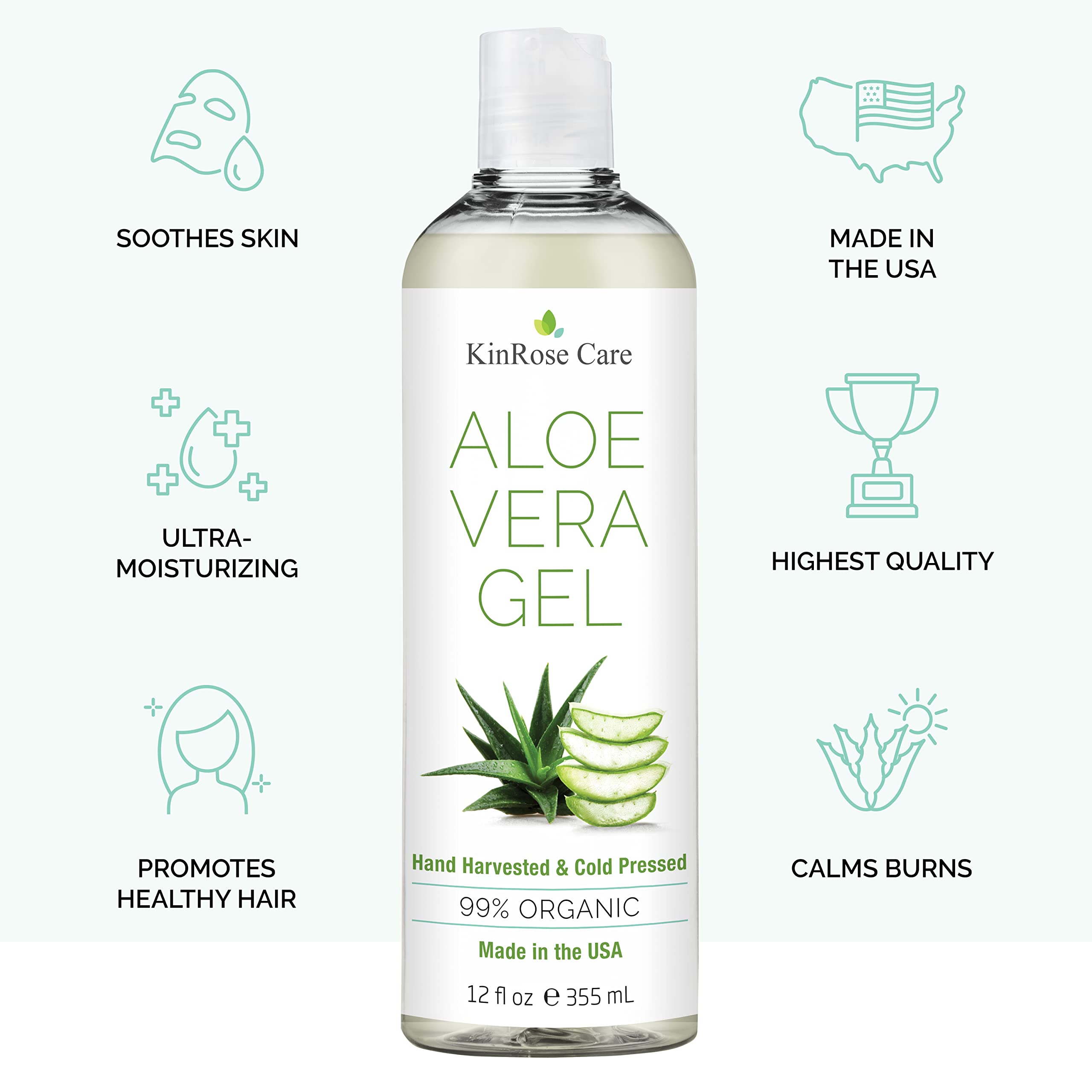 KinRose Care 12oz Pure Aloe Vera Gel – Face, Skin & Hair