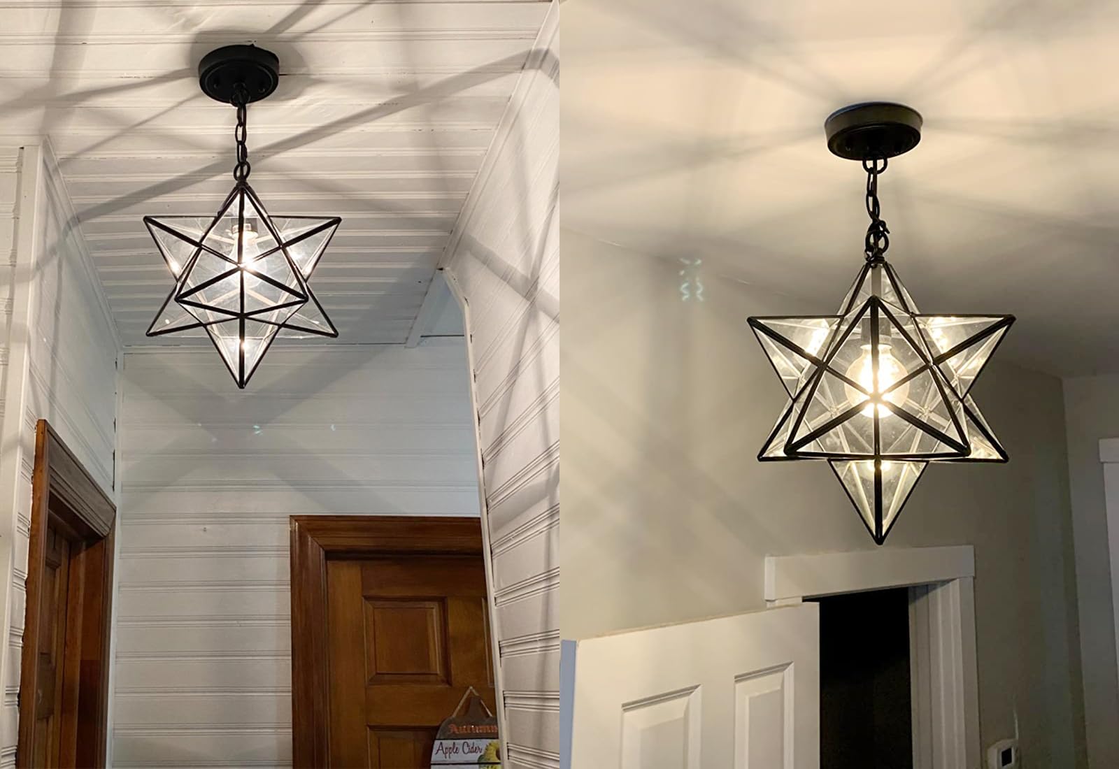 CLAXY Black Moravian Star Pendant Light Clear Glass with Chain, 16" - View 3