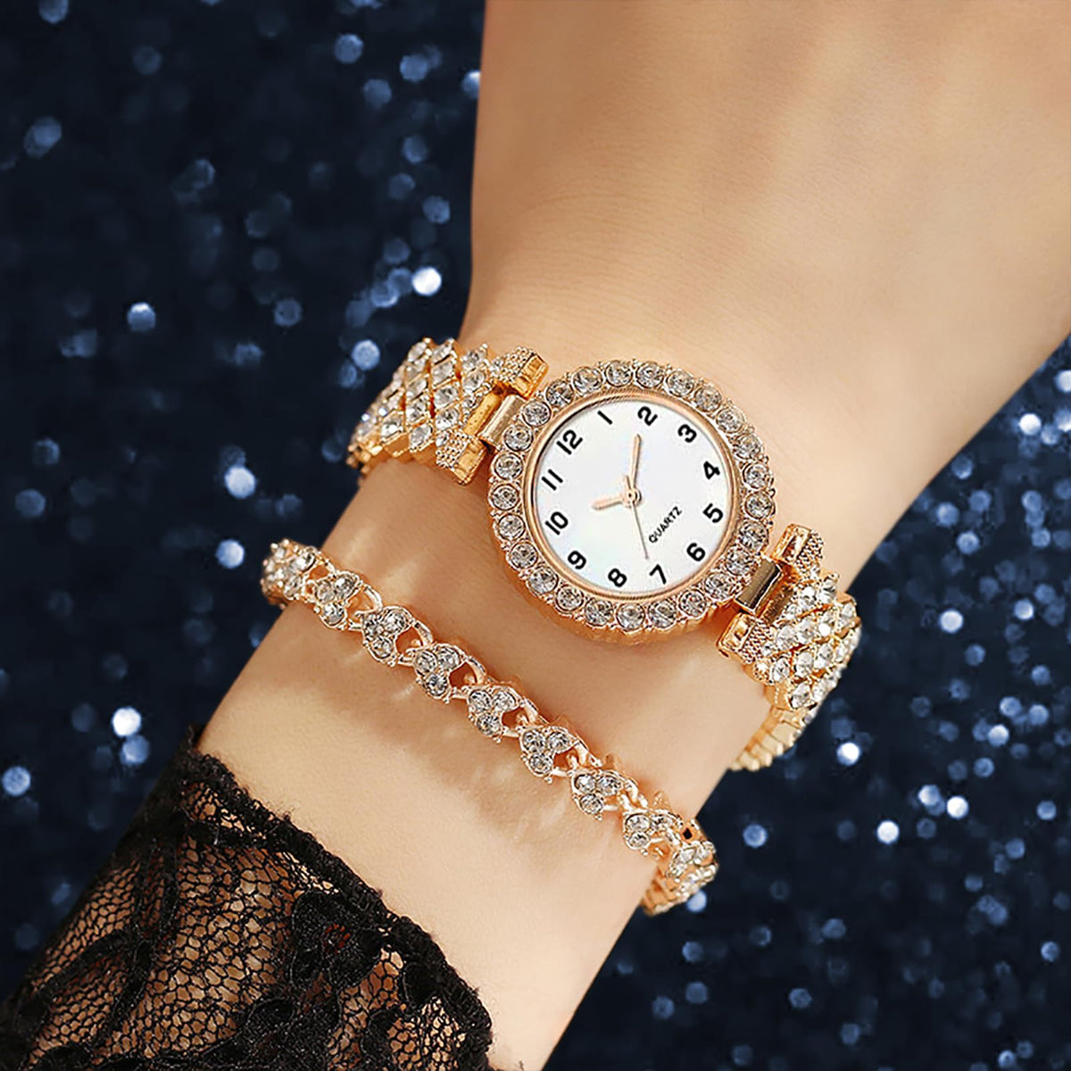 6 Pack Set Diamond Watches and Bangle Bracelet for Women - yunanwa Official Imagery - 4
