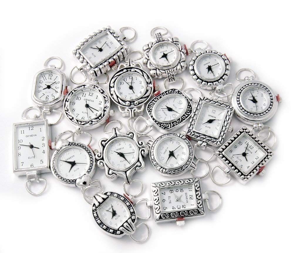 10 Mix Silver Tone Geneva Elite Watch Faces for Beading - Geneva Official Imagery - 1