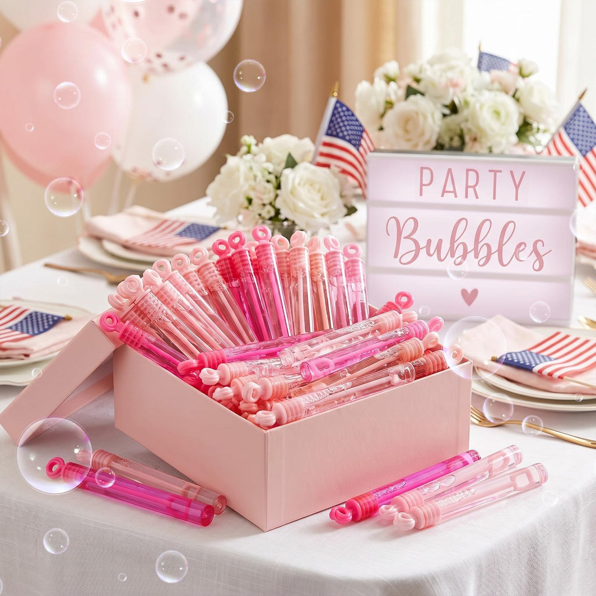 Lunmon 120 Pcs Pink Mini Bubble Wands Bulk Pink Party Favors - Lunmon Official Imagery - 8