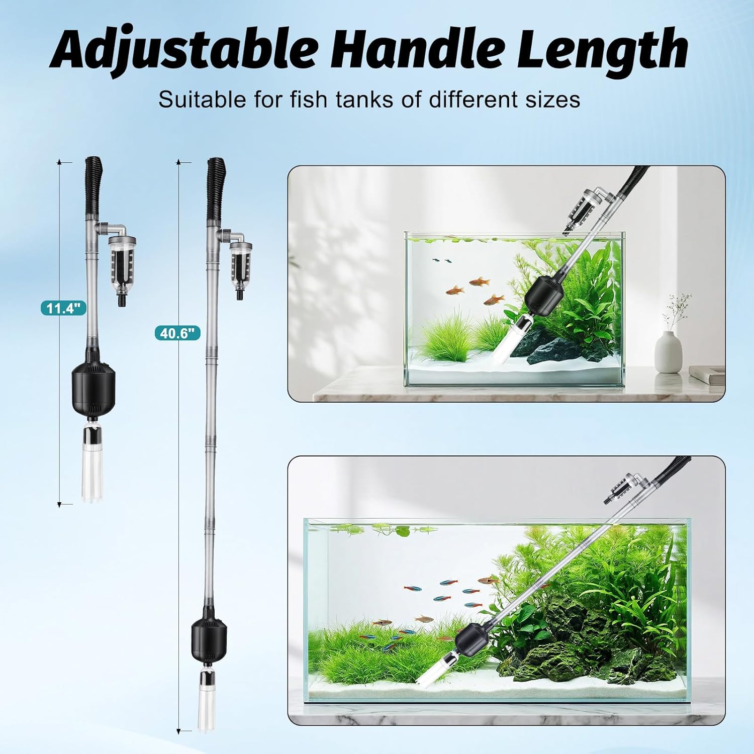 hygger 5-in-1 electric aquarium gravel cleaner and fish tank vacuum with adjustable length and 360 GPH flow for cleaning fish tanks