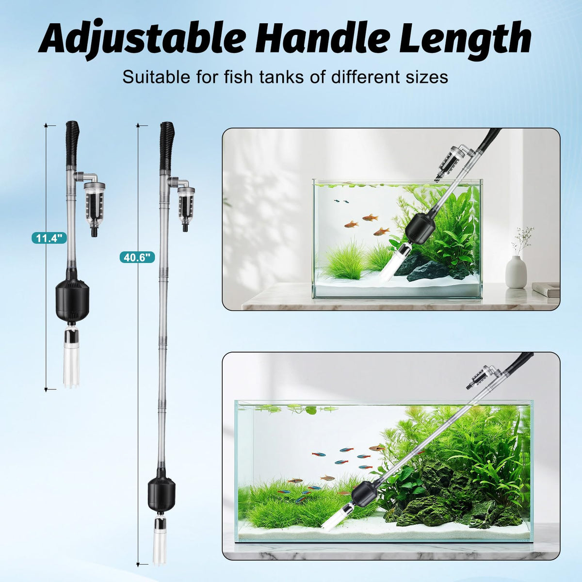 hygger 5 in 1 Electric Aquarium Gravel Cleaner 360GPH - hygger Official Imagery - 7