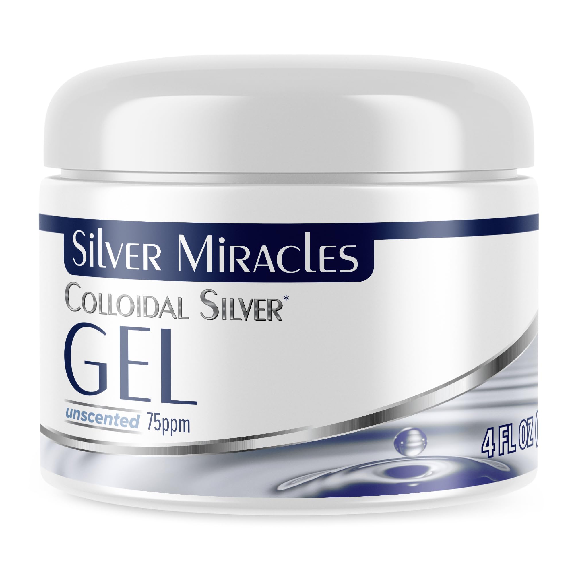 Silver Miracles Colloidal Silver Gel in 4 oz jar, a skin moisturizer for wound care, featuring silver-infused soothing gel.