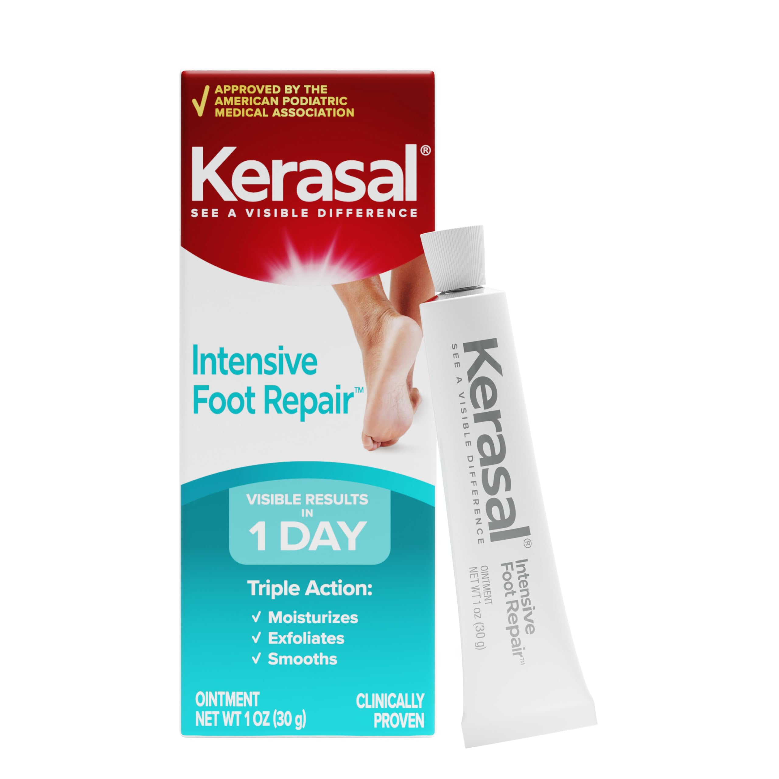 Kerasal Intensive Foot Repair Ointment in 1 oz tube, moisturizing and repairing dry, cracked skin on feet.