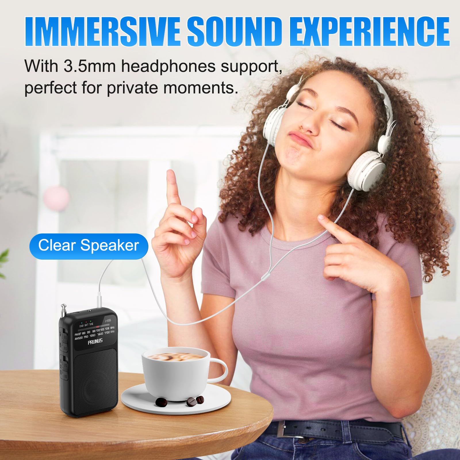 PRUNUS J-555 Pocket AM/FM Radio, USB-C & Battery, Clip
