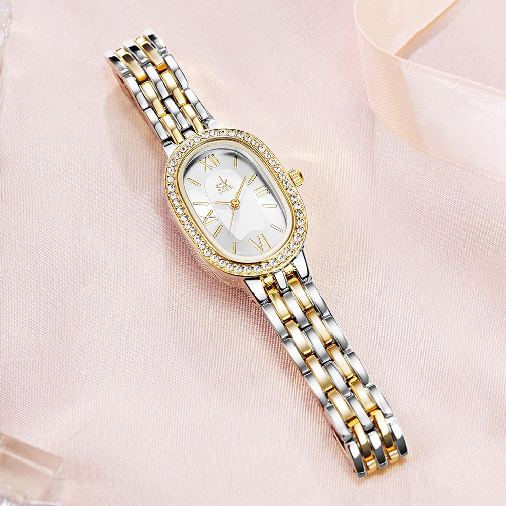 SHENGKE Women s Oval Crystal Accented Alloy Steel Watch - SHENGKE Official Imagery - 8