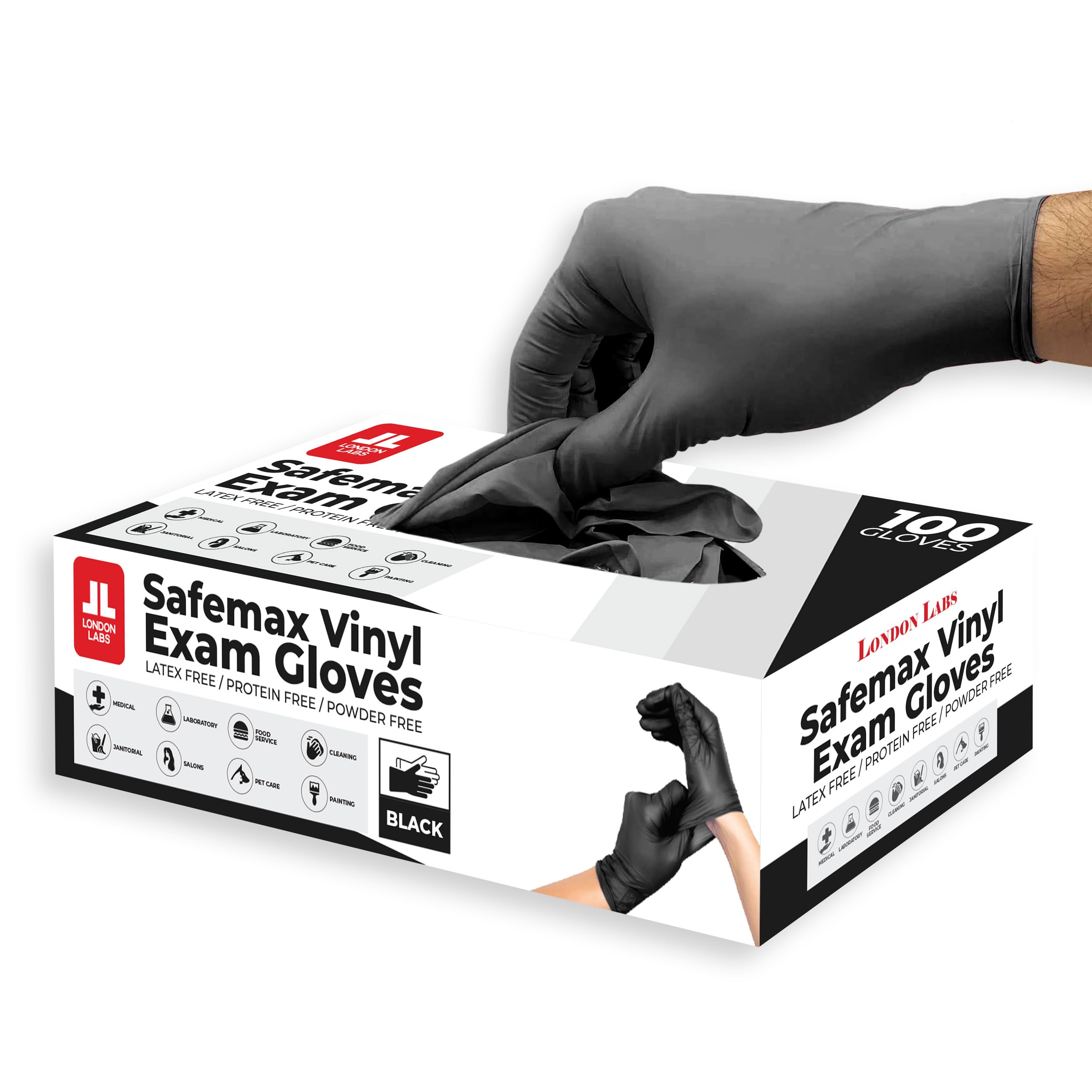 London Labs Black Synthetic Vinyl Exam Gloves Powder Free and Lat - London Labs Official Product View 8