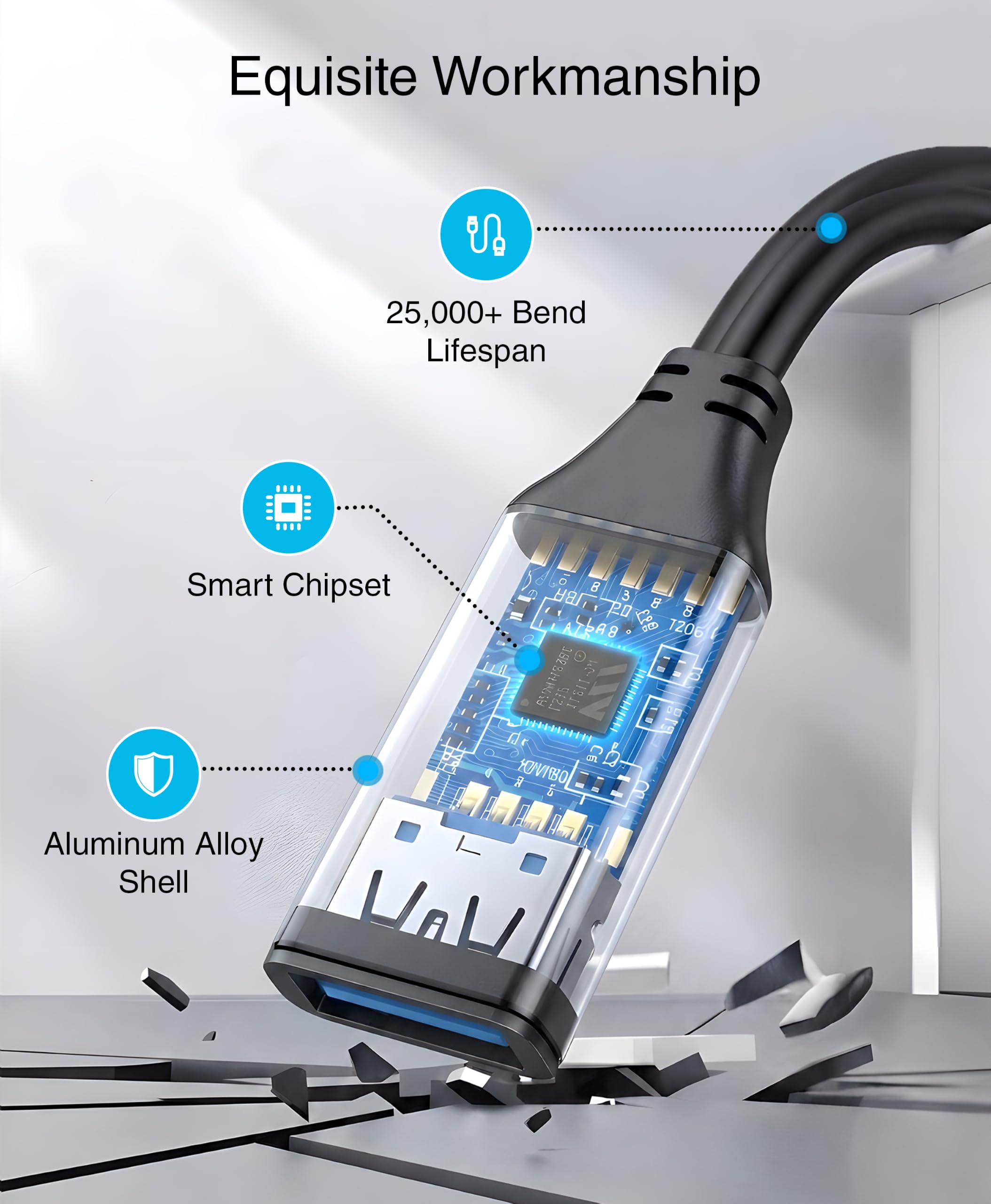 BlueRigger Active USB 3.0 Extension Cable 32FT - Long USB Extension Cable for - BlueRigger Official Product View 2