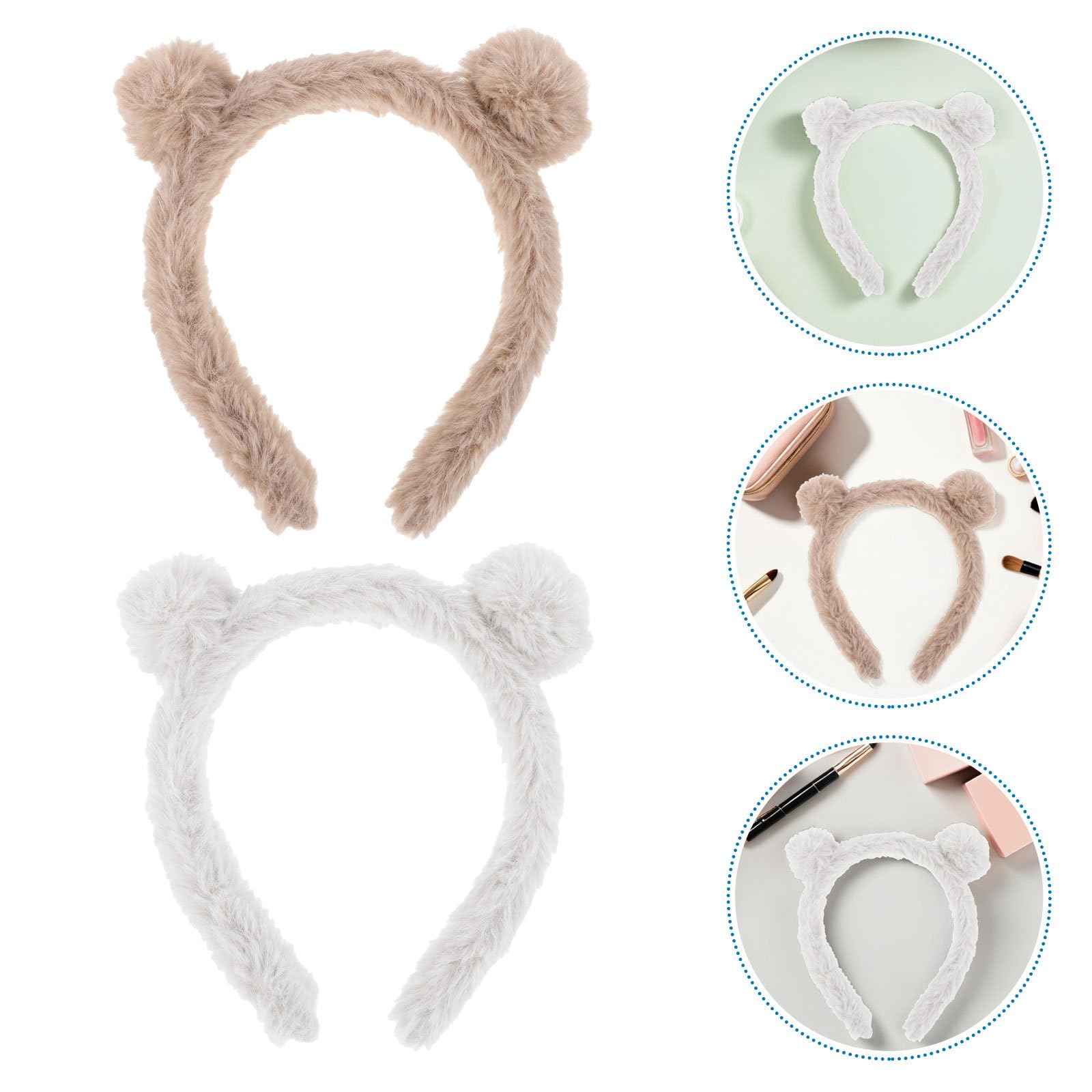 Yardwe plush bear ears headband set with two cute, fluffy hairbands for women, featuring soft bear ear designs.