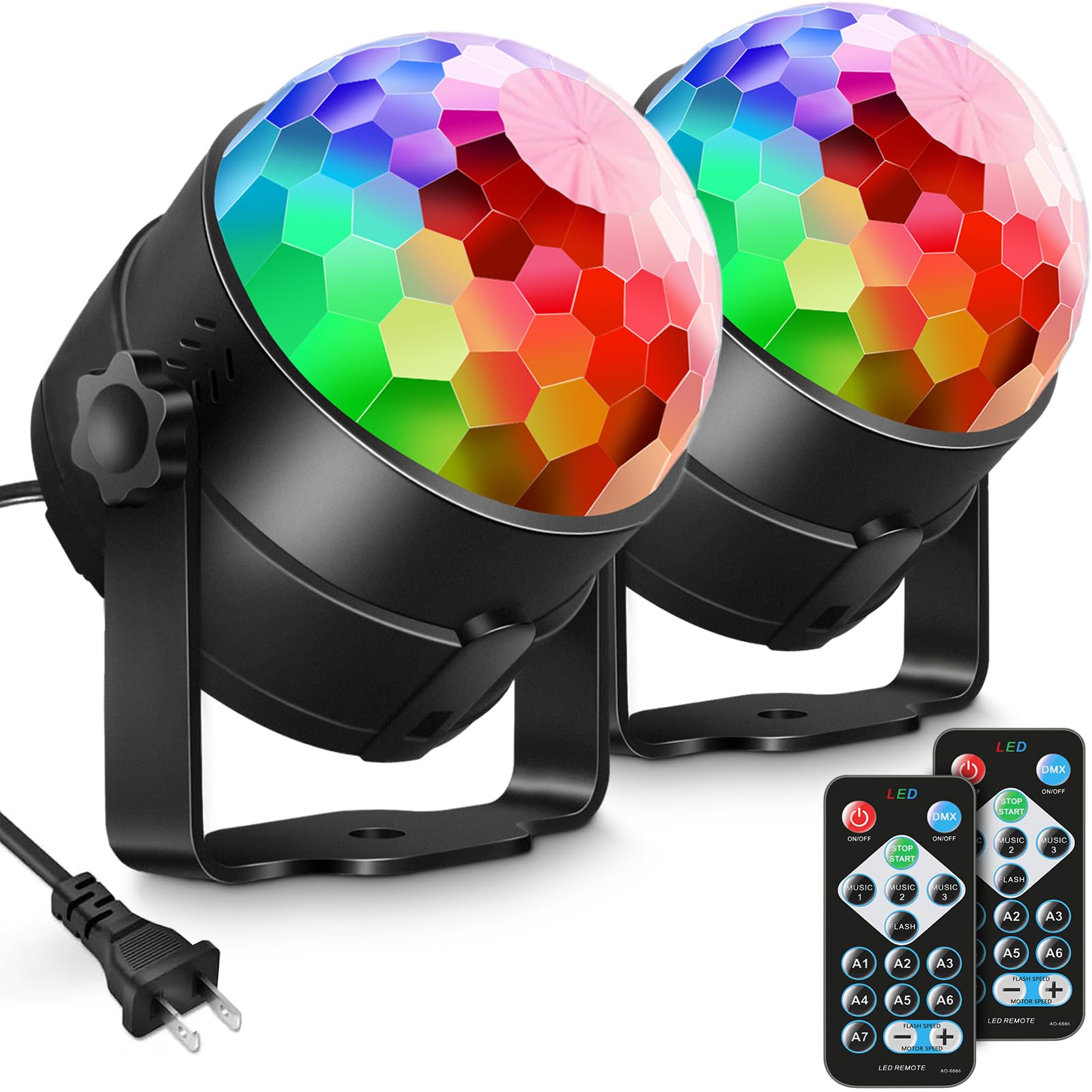 2-Pack Sound Activated Party Lights with Remote, Disco Ball - Product Imagery