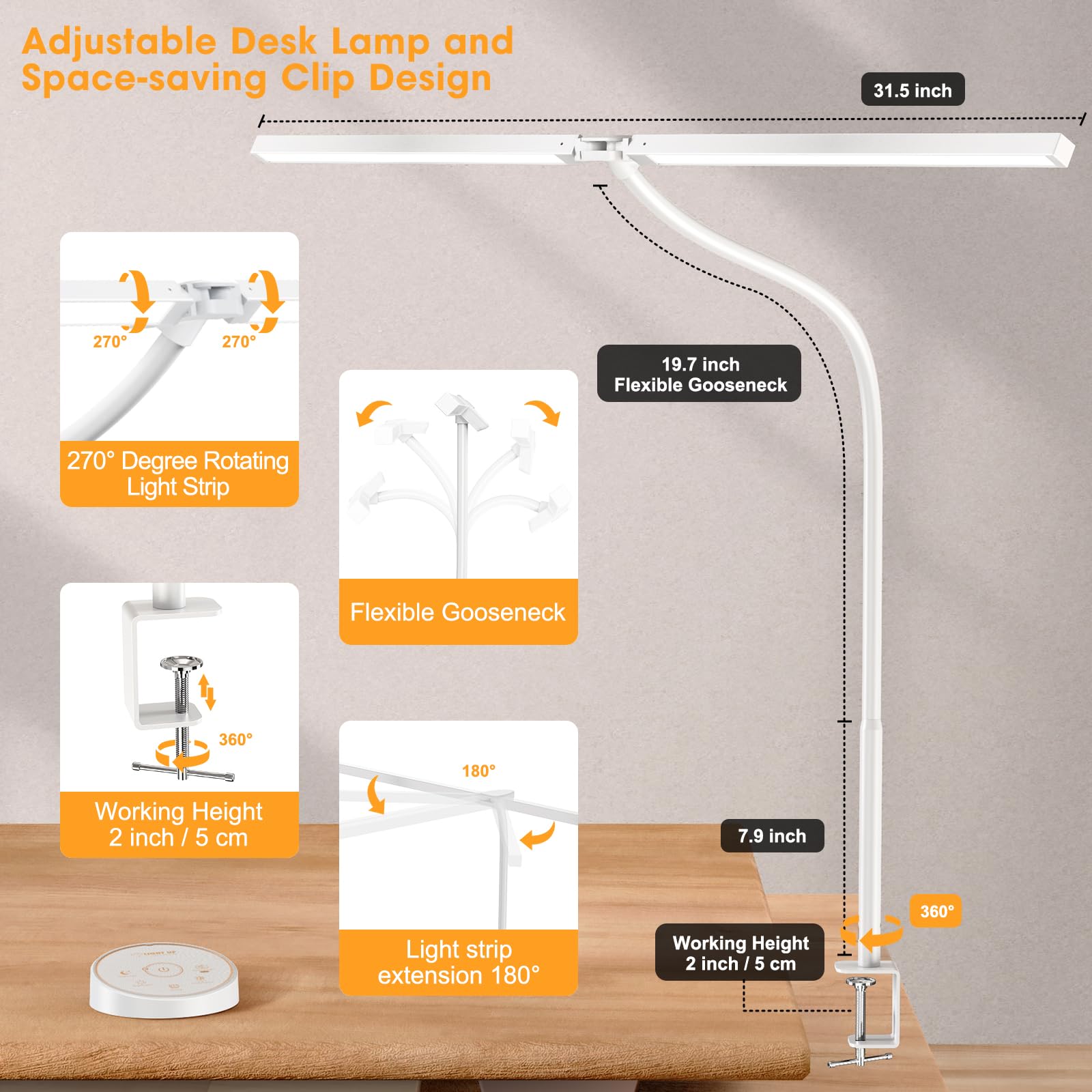 Pzloz Led Desk Lamp for Office Home - Eye Caring Architect lamp with Clamp,Dual - Pzloz Official Product View 5