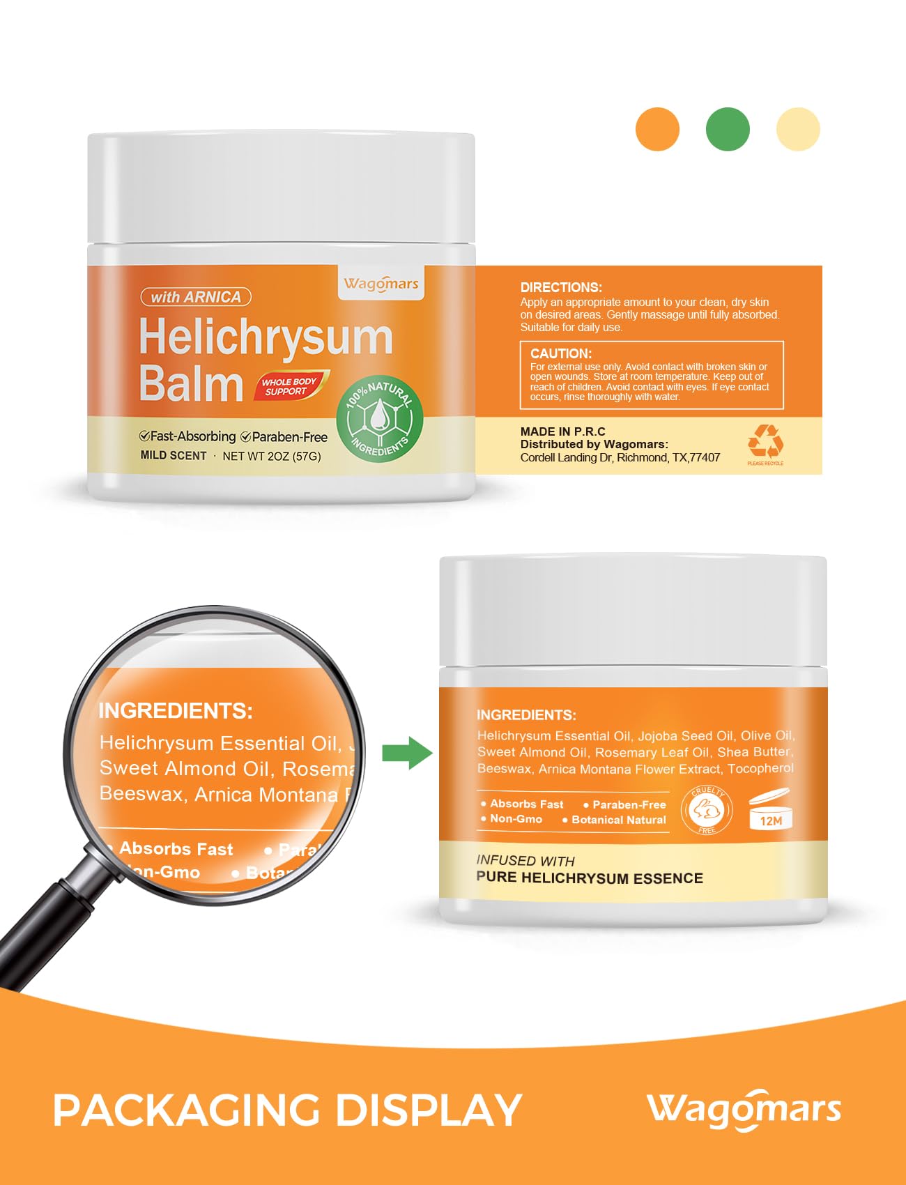 Wagomars Helichrysum Balm for natural skin repair and renewal, showing the balm jar with botanical ingredients and soothing texture.