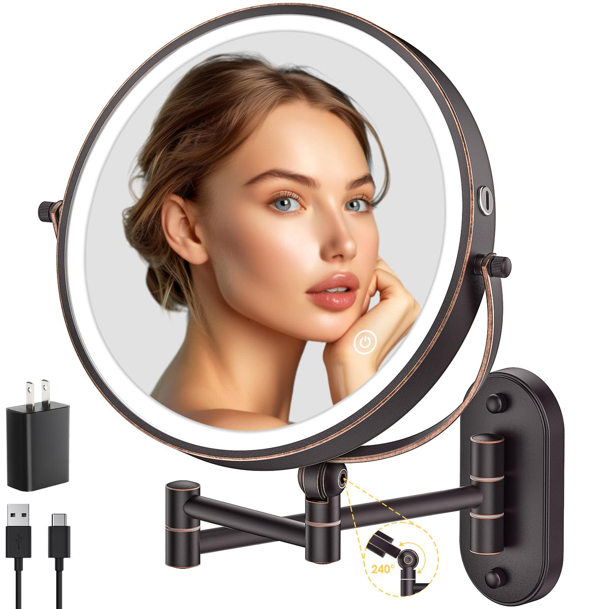 9 Wall Mounted Lighted Makeup Mirror 4000mAh Rechargeable - IMIKONA Official Imagery - 8