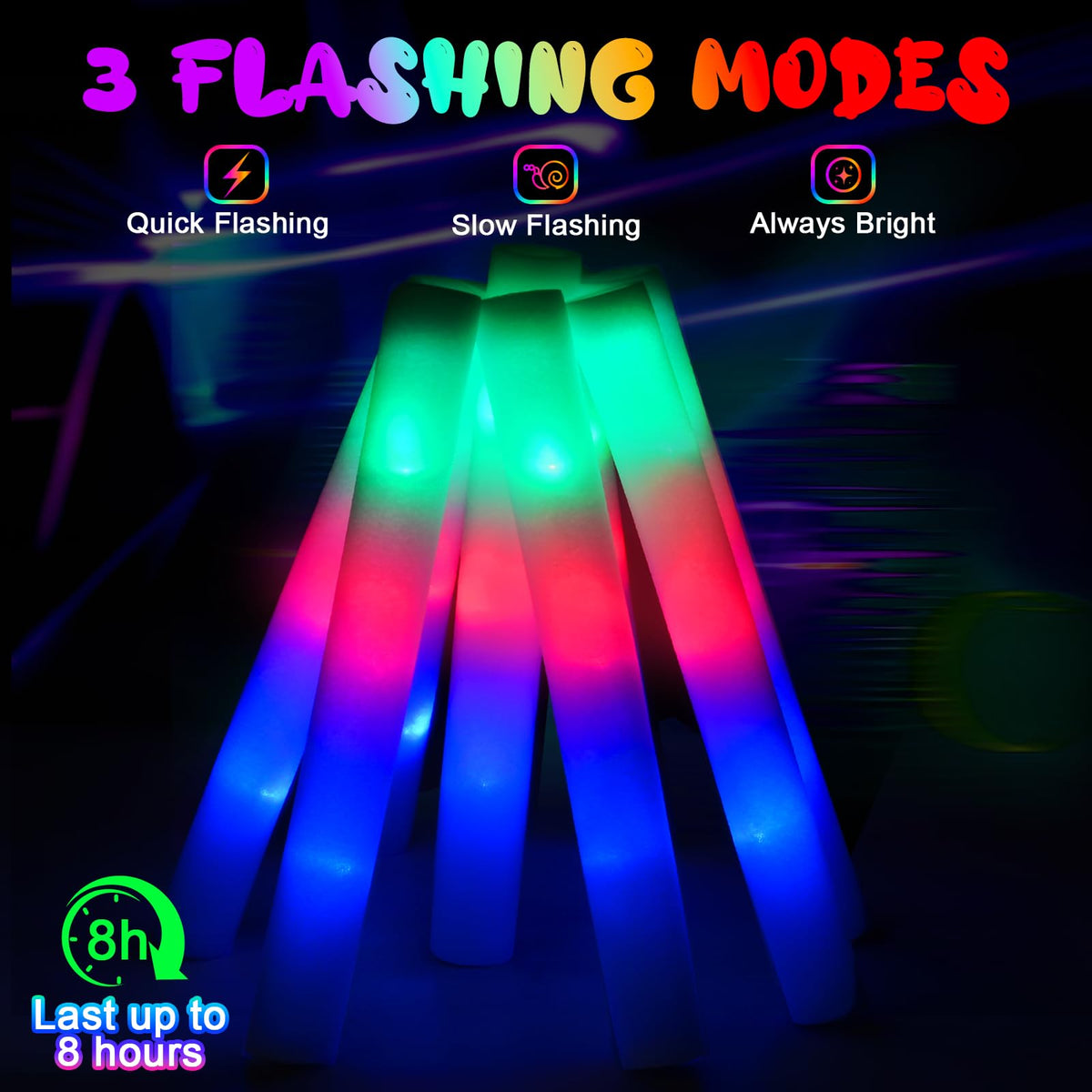 44 PCS Foam Glow Sticks with 3 Modes Colorful Flashing Foam - HONLYNE Official Imagery - 6