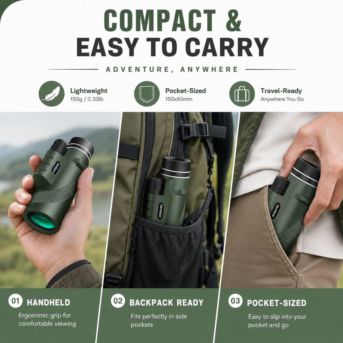 Birthday Gifts for Men Dad Husband Teen 10x42 Monocular for - AYRAVIIO Official Imagery - 7