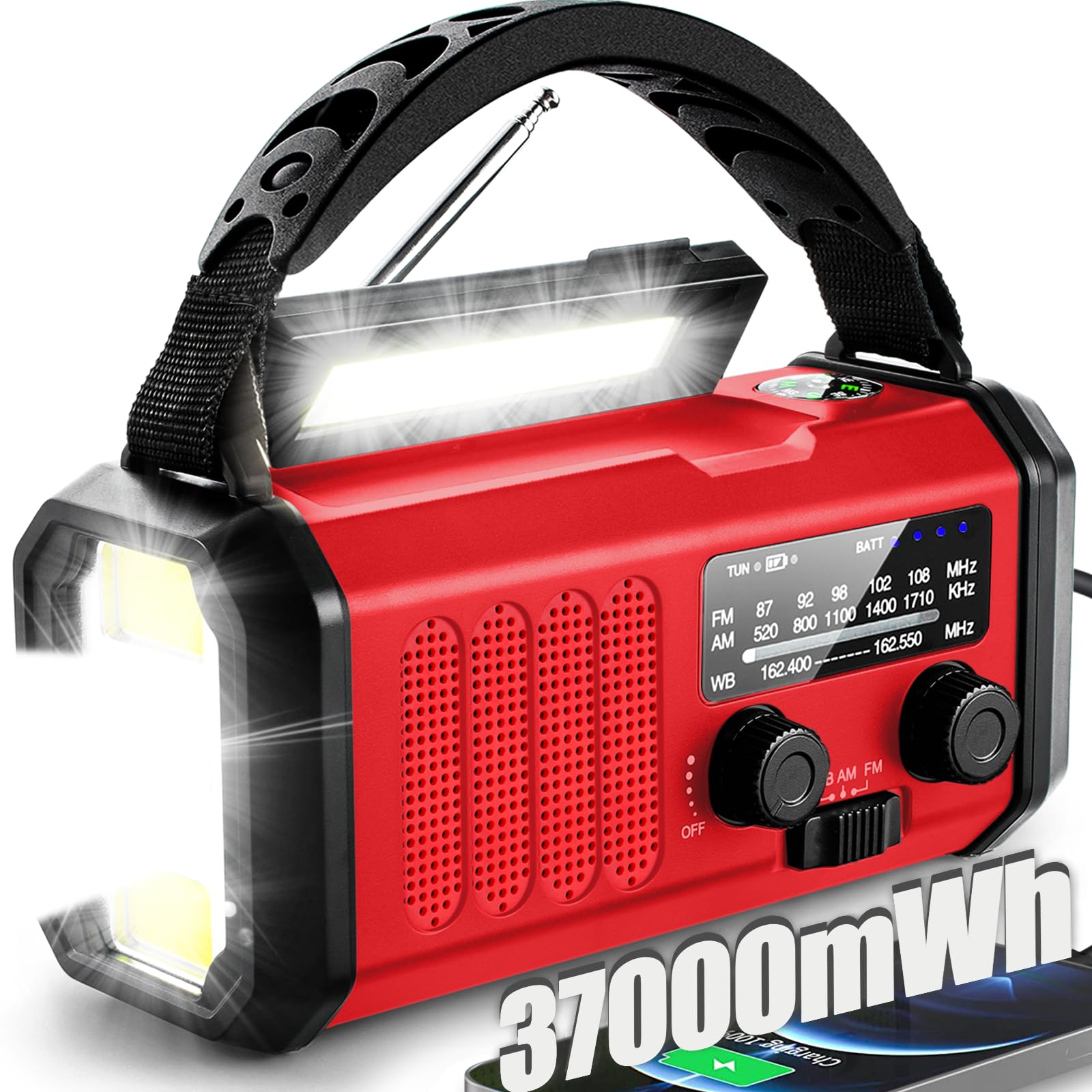 QAUYYW Hand Crank Emergency Radio, 10000mAh NOAA Weather Radio So by QAUYYW - Angle View 1