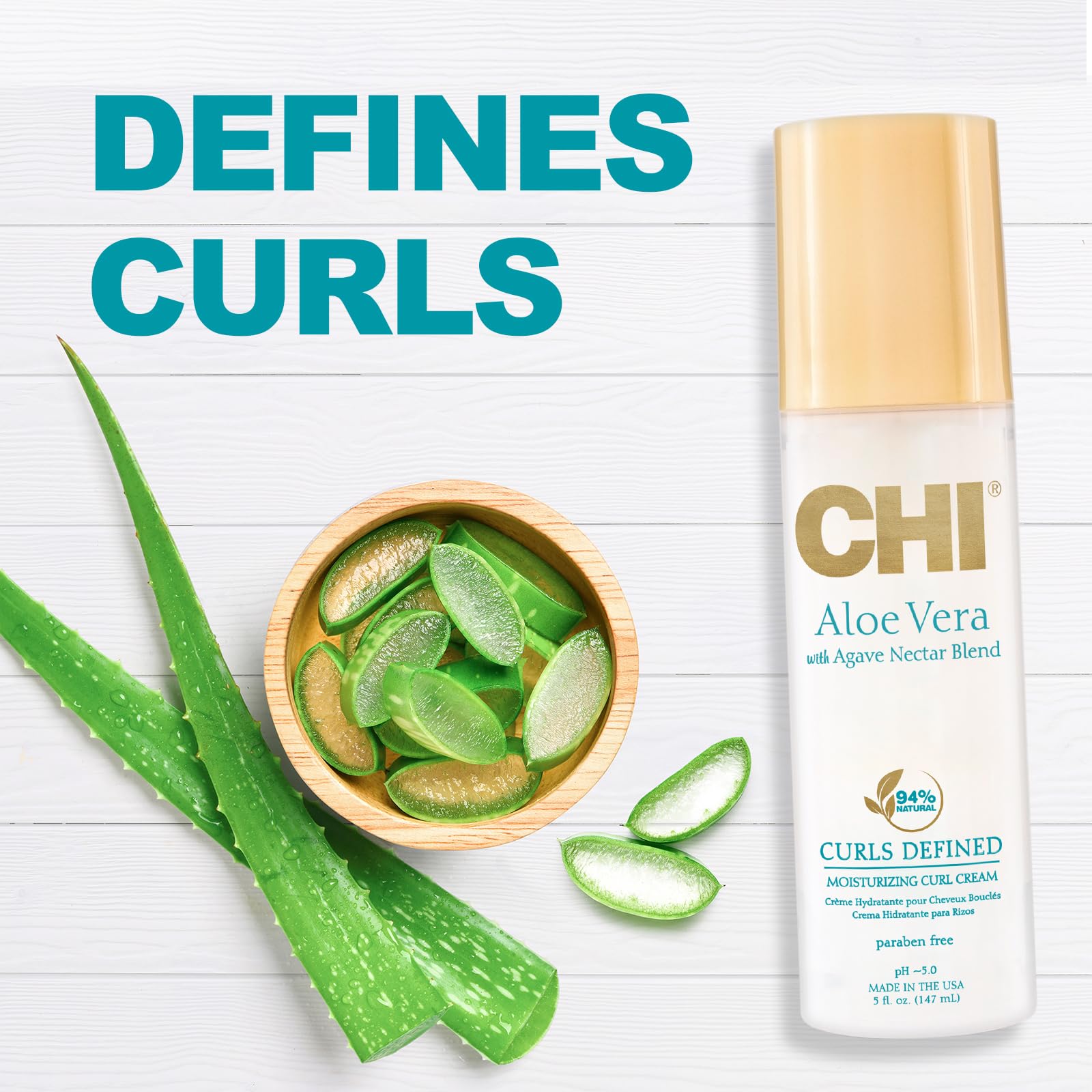 CHI Aloe Vera Moisturizing Curl Cream, Leaves Curls Defined, Bouncy, & Crunch-Free, Sulfate, Paraben & Gluten Free, 5 Oz