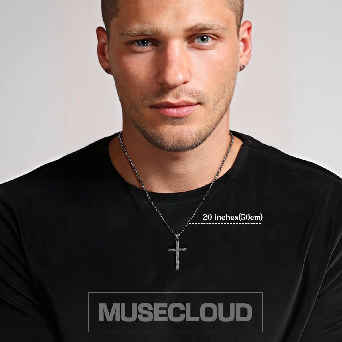 925 Sterling Silver Cross Necklace for Men Box Cuban Figaro - MUSECLOUD Official Imagery - 7