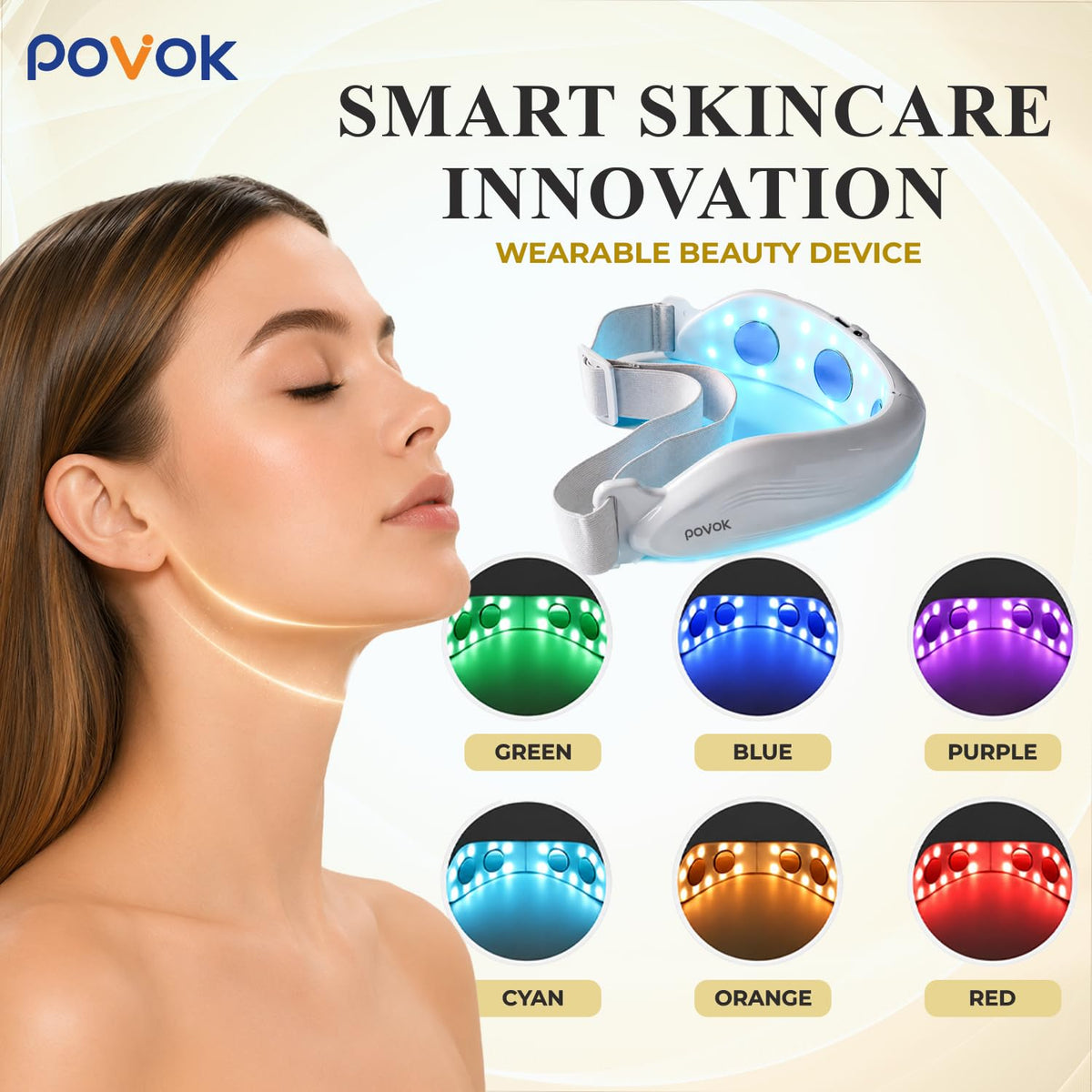 V Face Beauty Device with Adjustable Elastic Strap White - POVOK Official Imagery - 5