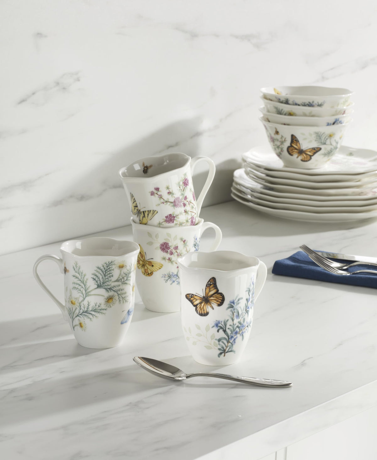Lenox Butterfly Meadow Herbs Porcelain Mug Set for 4 12oz - Lenox Official Imagery - 3