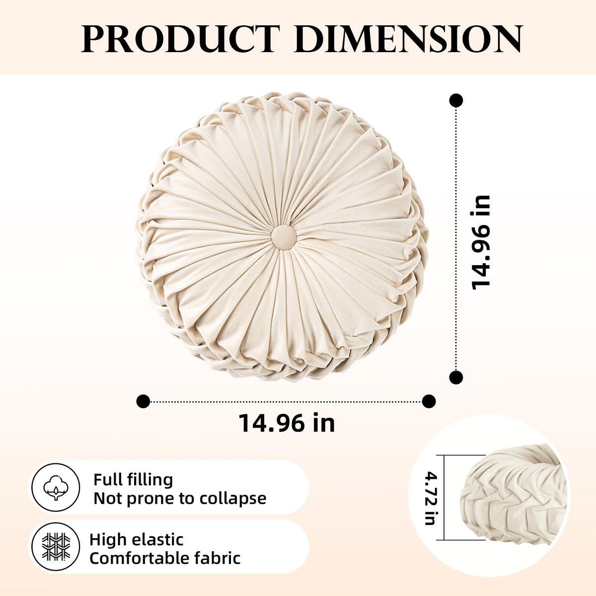 Teieas 2 Pcs Round Throw Pillows Decorative Velvet Pleated - Teieas Official Imagery - 4