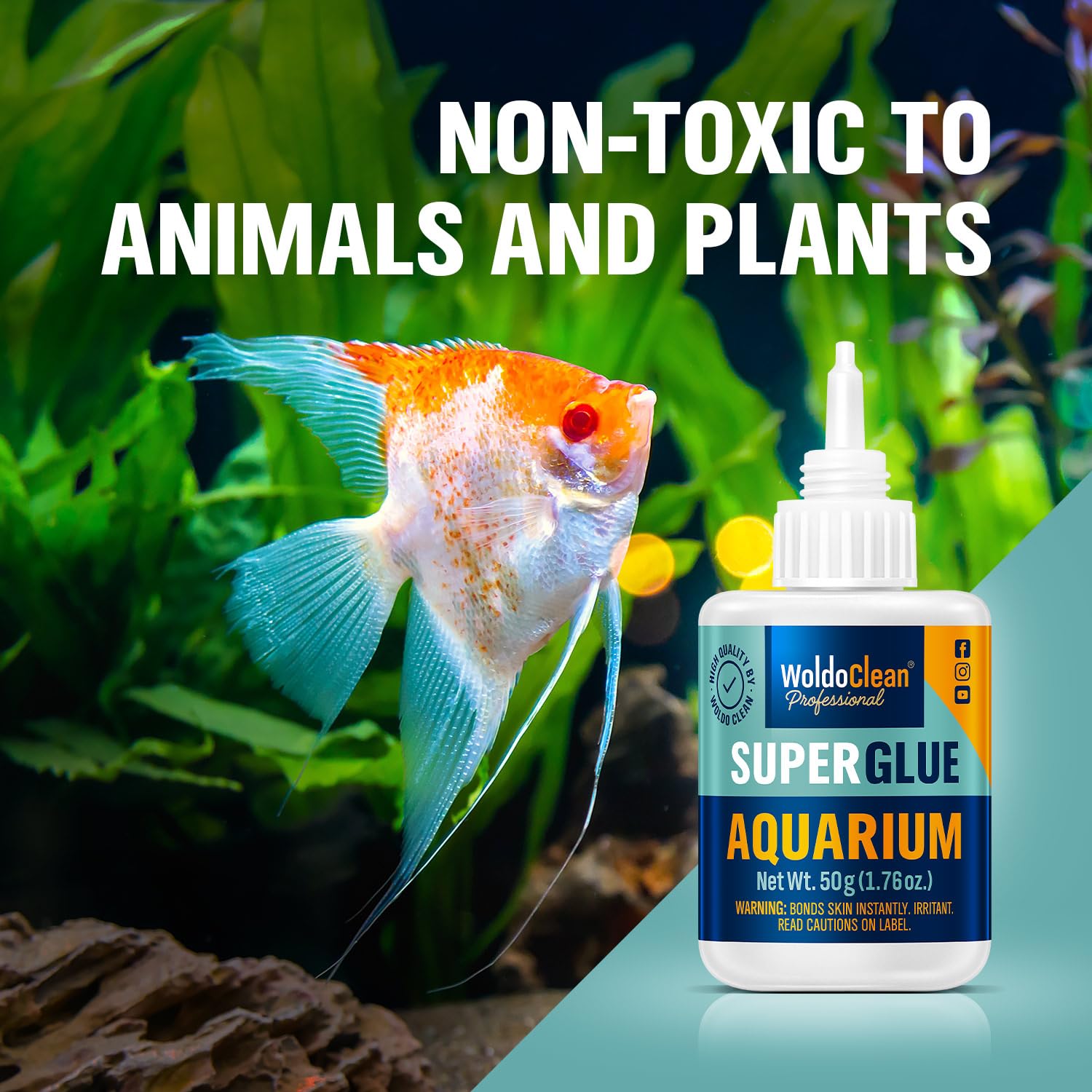 WoldoClean Aquarium Super Glue for mosses and freshwater plants, clear adhesive tube for aquatic plant attachment.