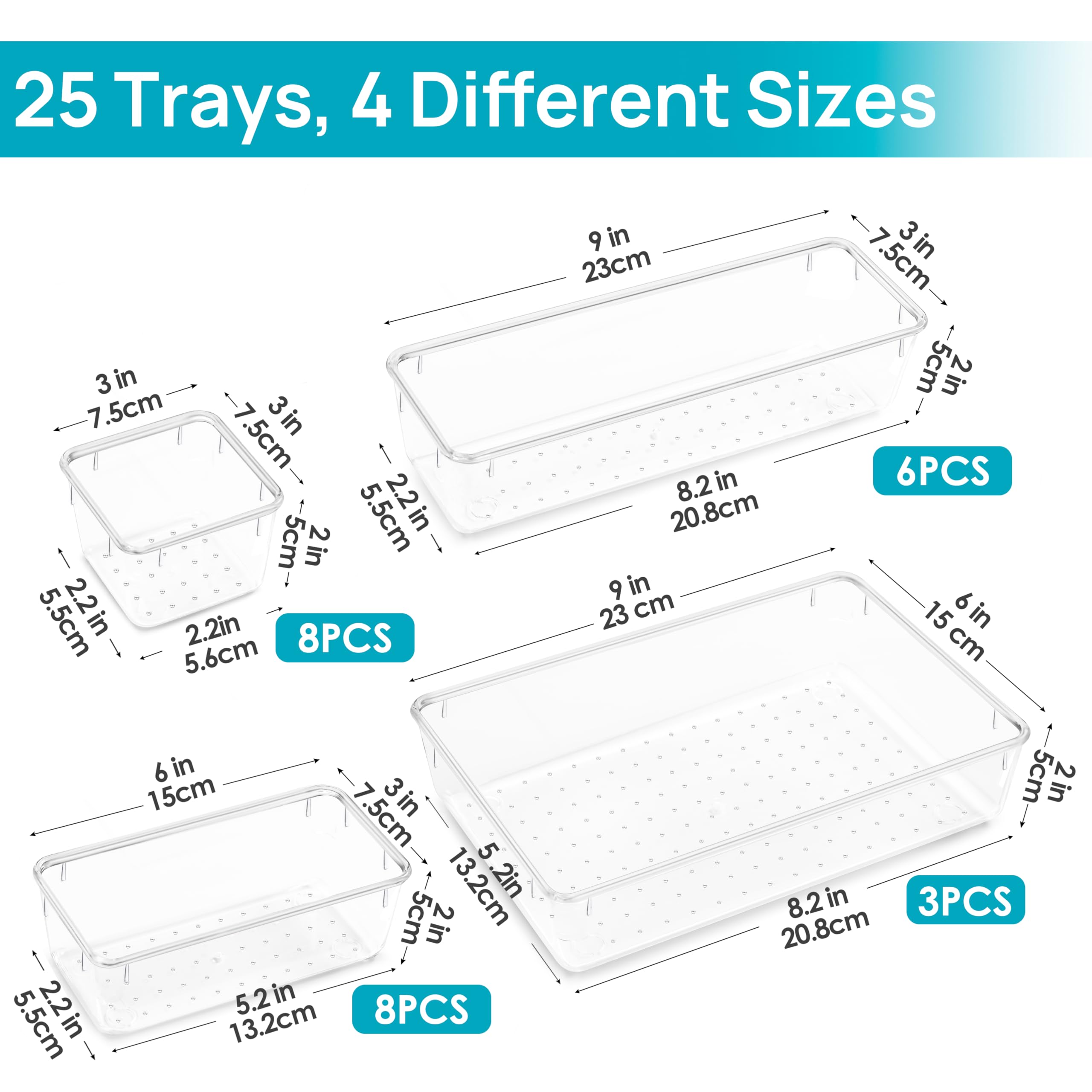 Vtopmart 25 PCS Clear Plastic Drawer Organizers Set, 4-Size Versa by Vtopmart - Angle View 2