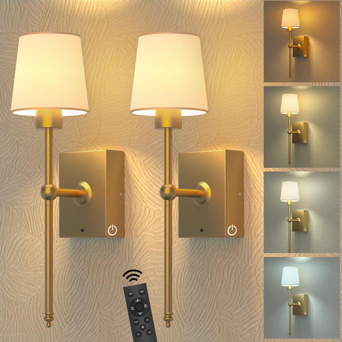 Battery Operated Wall Sconces Set of 2 Gold Rechargeable - iThird Official Imagery - 2