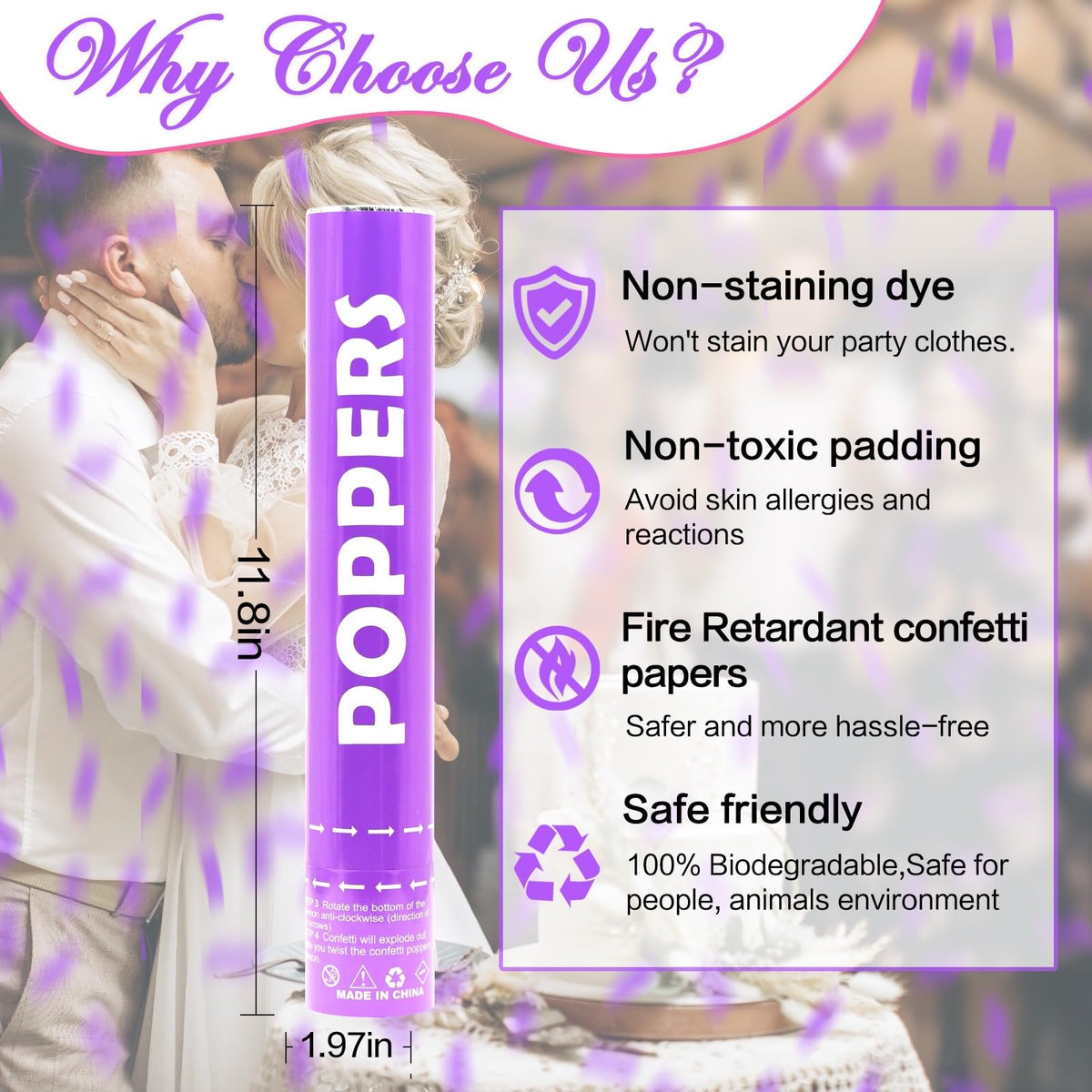 Confetti Cannon 12Pack Purple Party Popper Shooters 12 Inch - DSYSMIN Official Imagery - 3