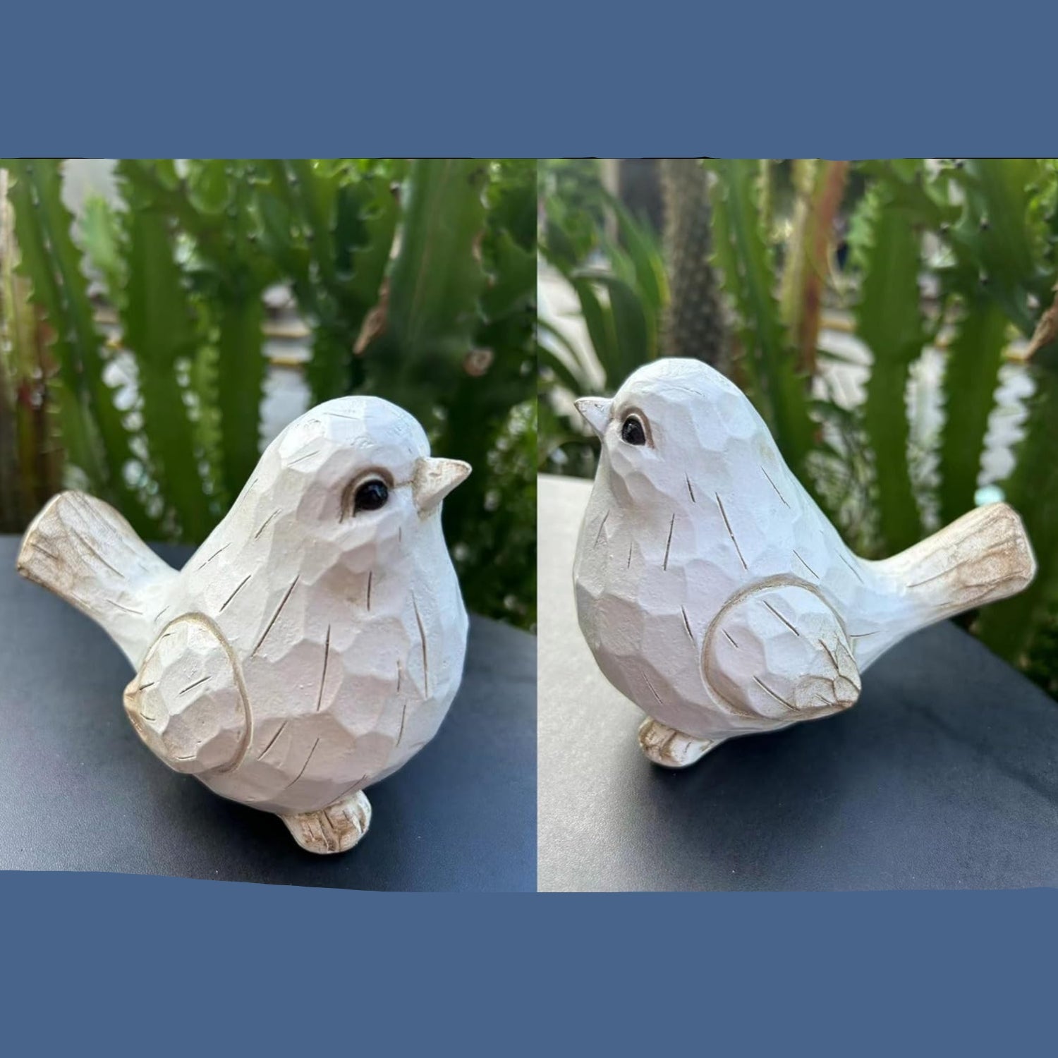 Set of 2 white bird sculptures for home decor, farmhouse style bird statues by realideas, displayed on a neutral background.