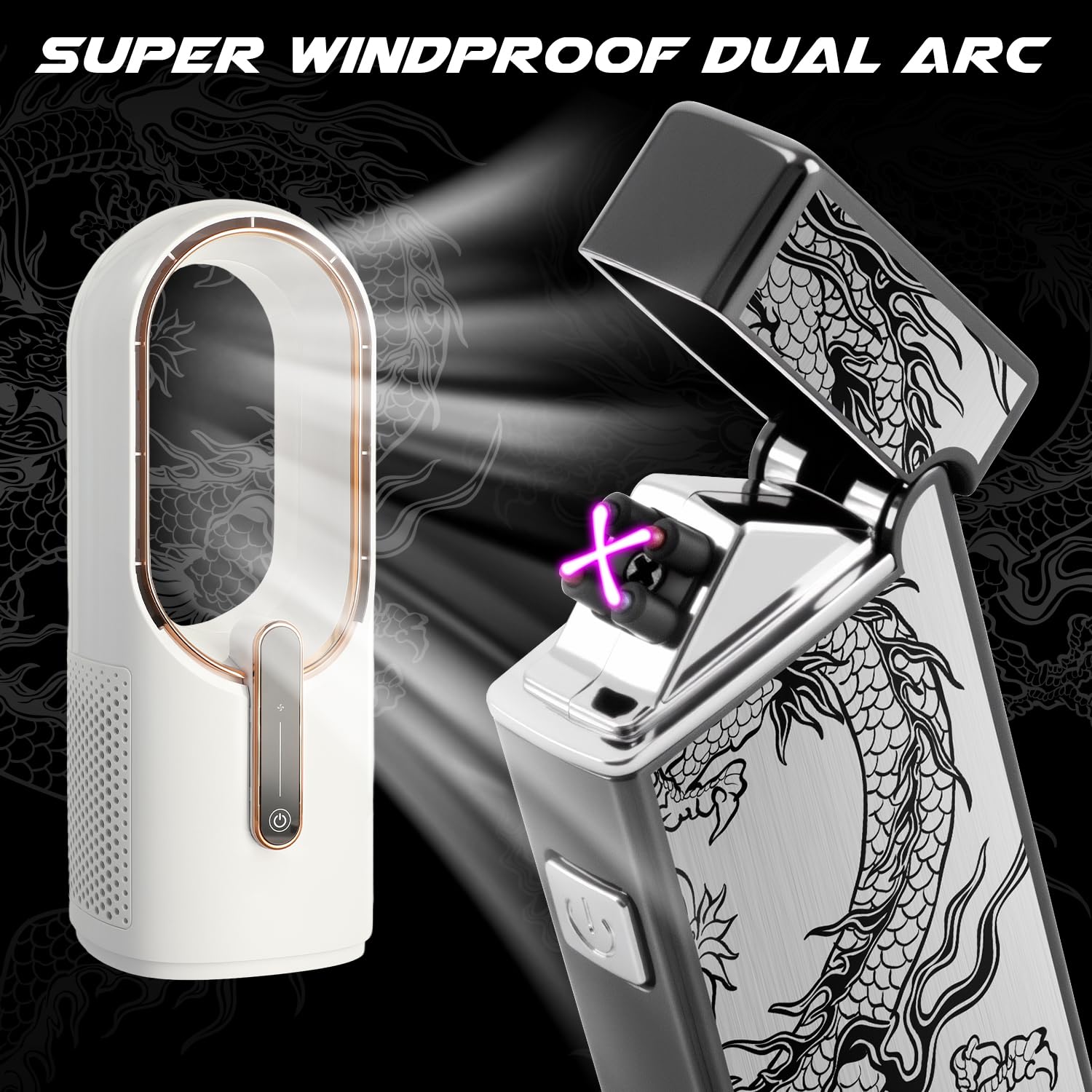 LcFun Electric Lighter Rechargeable Plasma Lighter Men Cool Drago - LcFun Official Product View 5