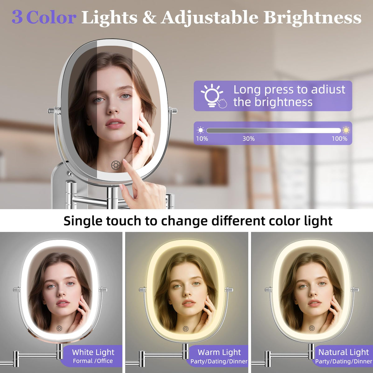 FUNTOUCH 5000mAh Rechargeable Wall Mounted Lighted Makeup - FUNTOUCH Official Imagery - 6